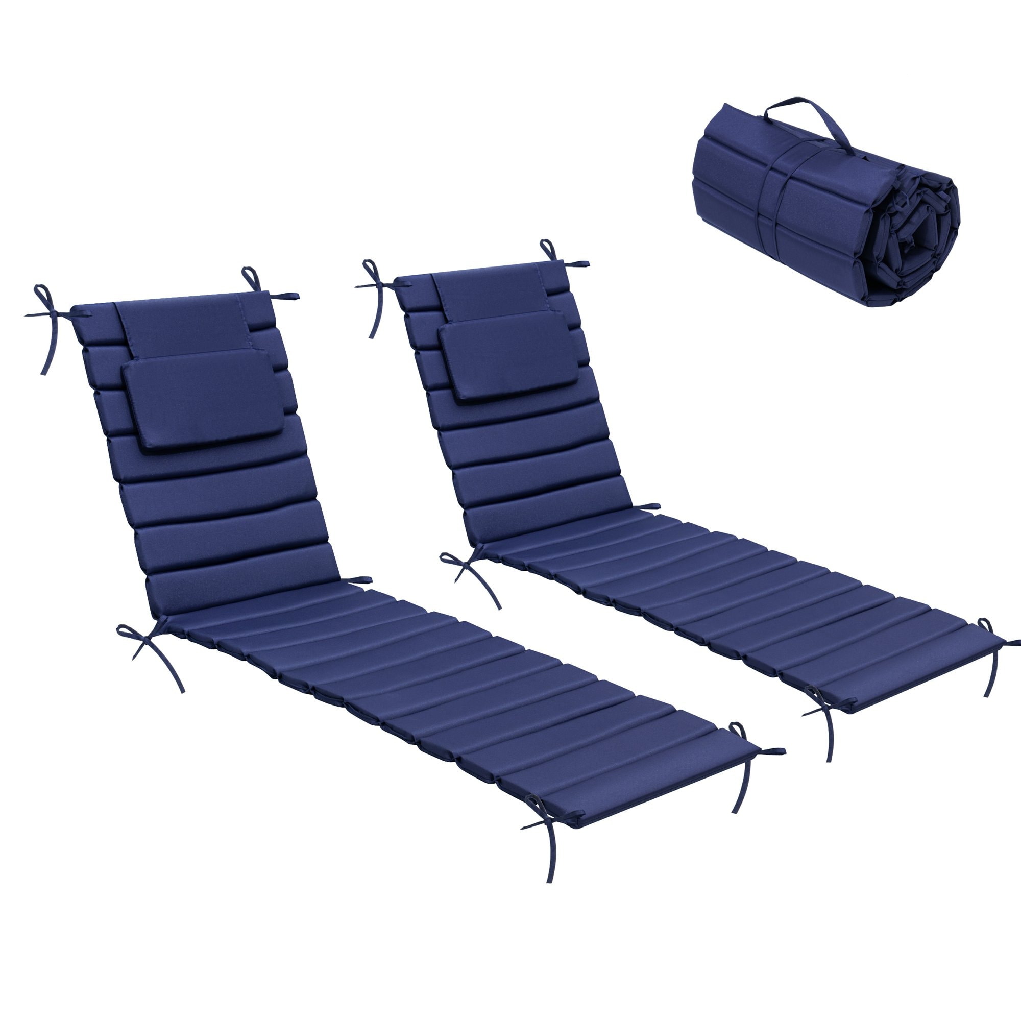 CloudFly CL-CU003NAV72-2 2 pc outdoor chair cushion 44.49-in x 22.44-in 2 -Piece Navy Blue Patio chaise lounge chair cushion