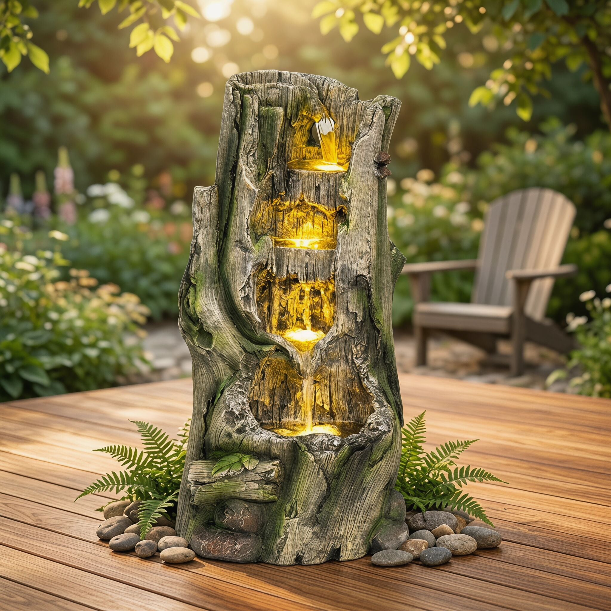 GDFStudio Outdoor Modern Resin Tree Stump Waterfall Fountain 24 Inch ...