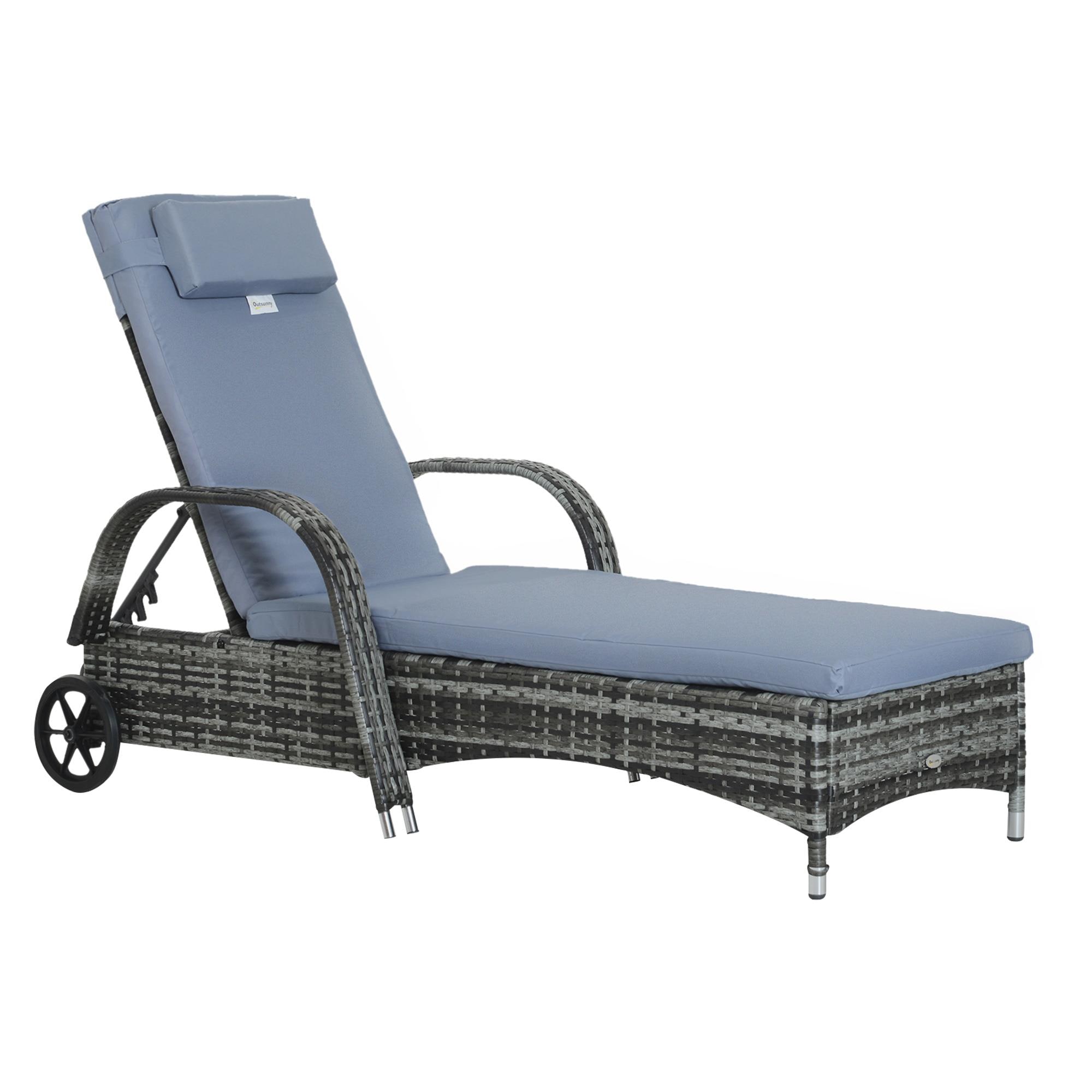 Bayfeve BFAOS-4007-PC PE Rattan Pool Lounge Chair Rattan Rattan Metal Frame Stationary Chaise Lounge Chair with Gray Cushioned Seat