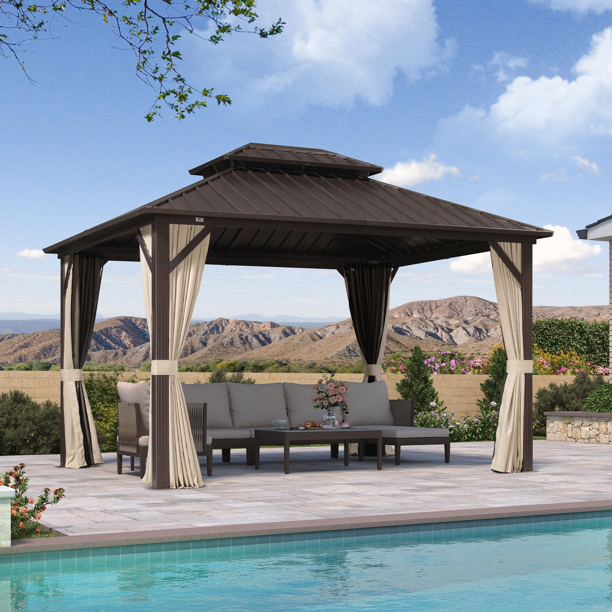 PURPLE LEAF LS04JJG1012-BR 12-ft x 10-ft Gazebo Bronze Gazebo with Hardtop Roof