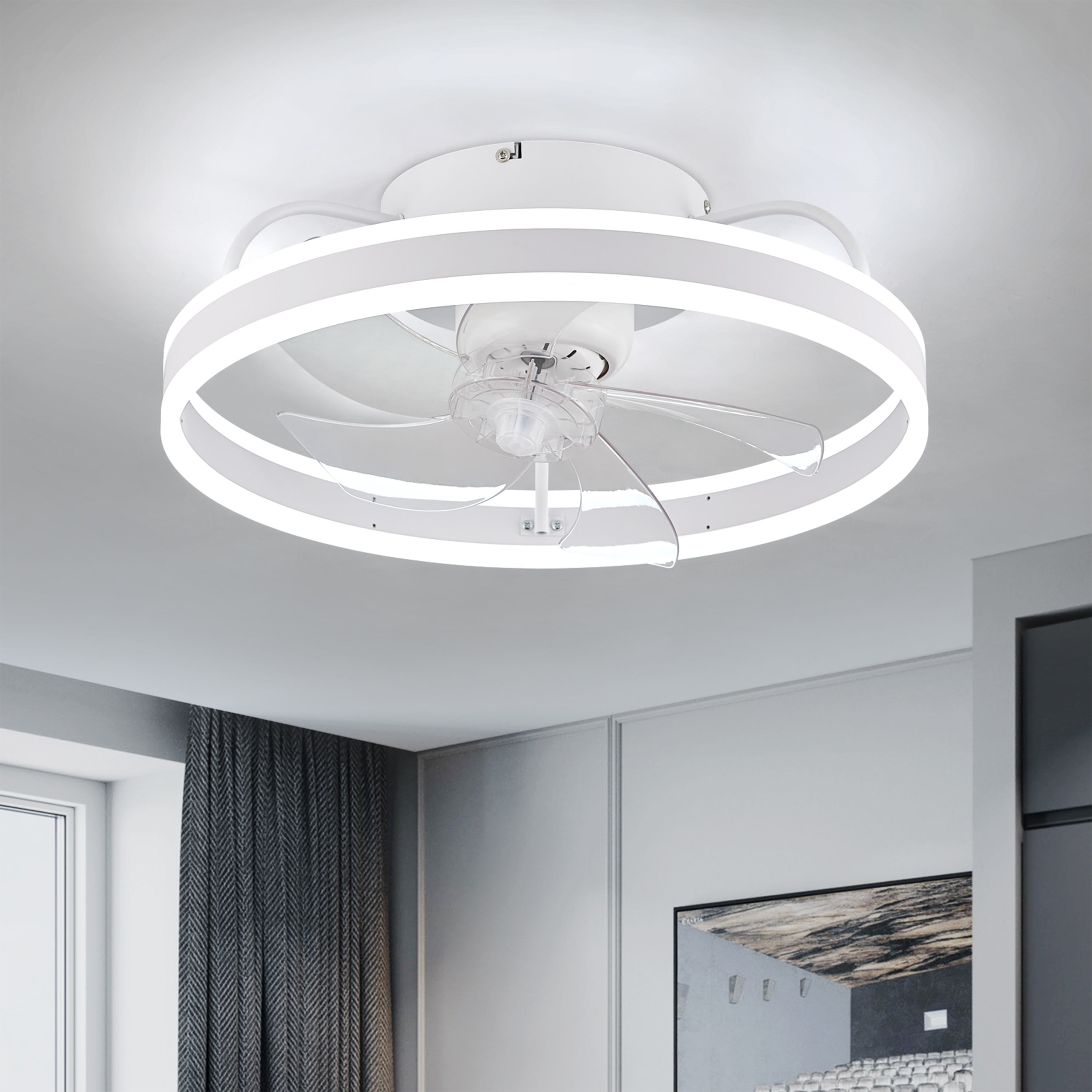 GoYeel 19.69-in White with Abs Blades Integrated LED Indoor Flush Mount Smart Fandelier Ceiling Fan with Light and Remote (5-Blade) ZF001RWH Sansujyuku sansujyuku.com