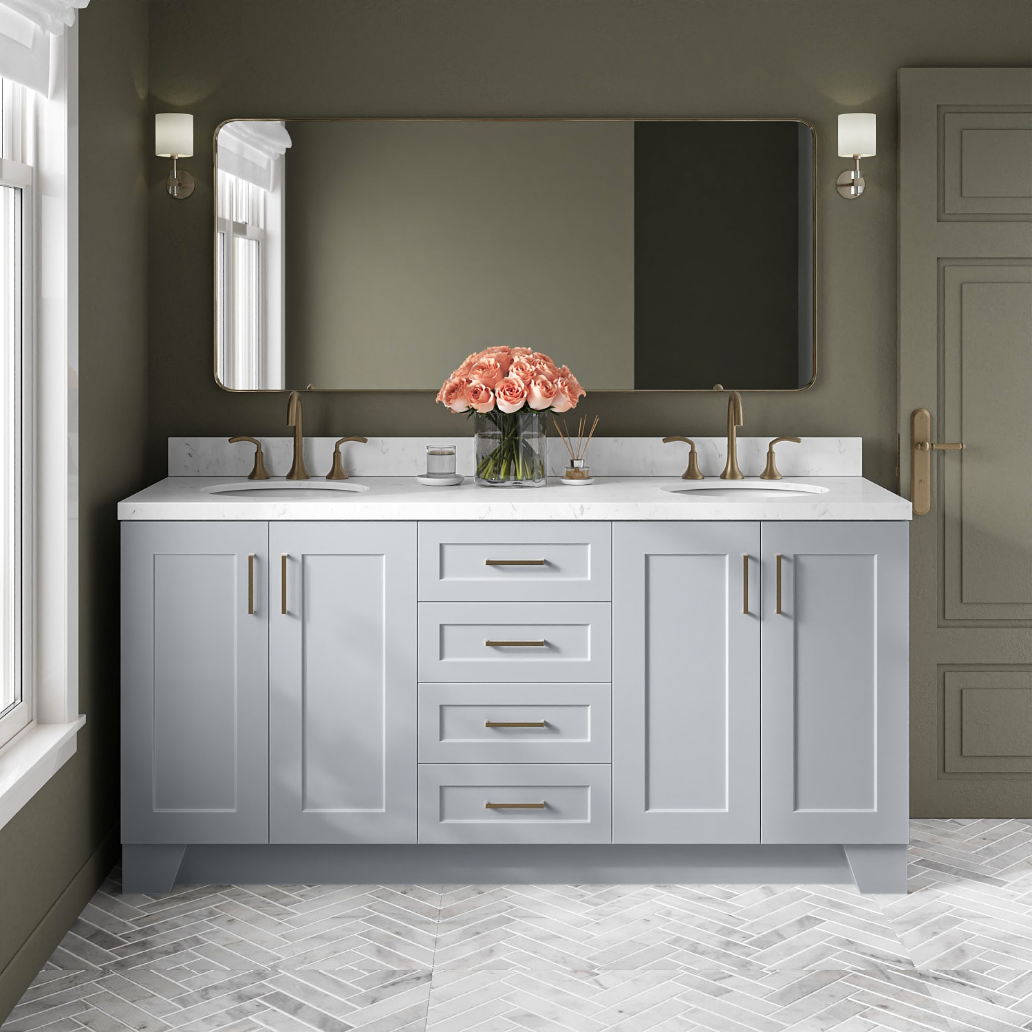 ARIEL Taylor Undermount Single and Double Sink Bathroom Vanity with Quartz or Marble Top