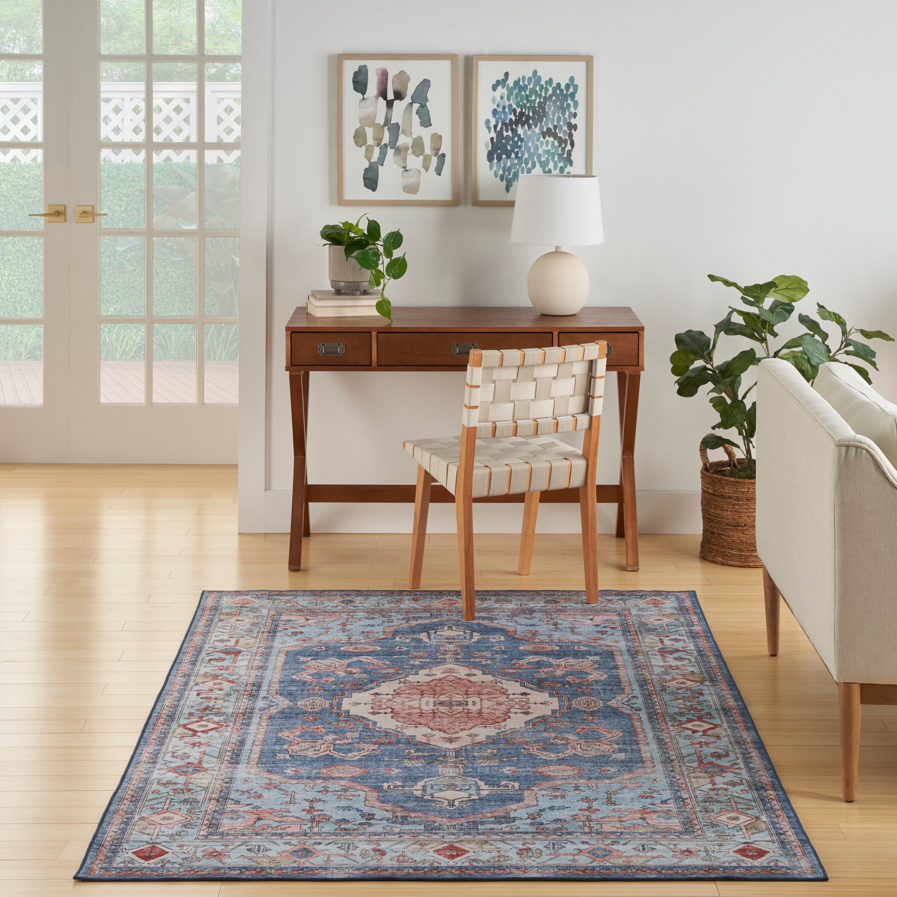 Fulton Blue Rectangular Persian Medallion Area Rug 5' x 7'
