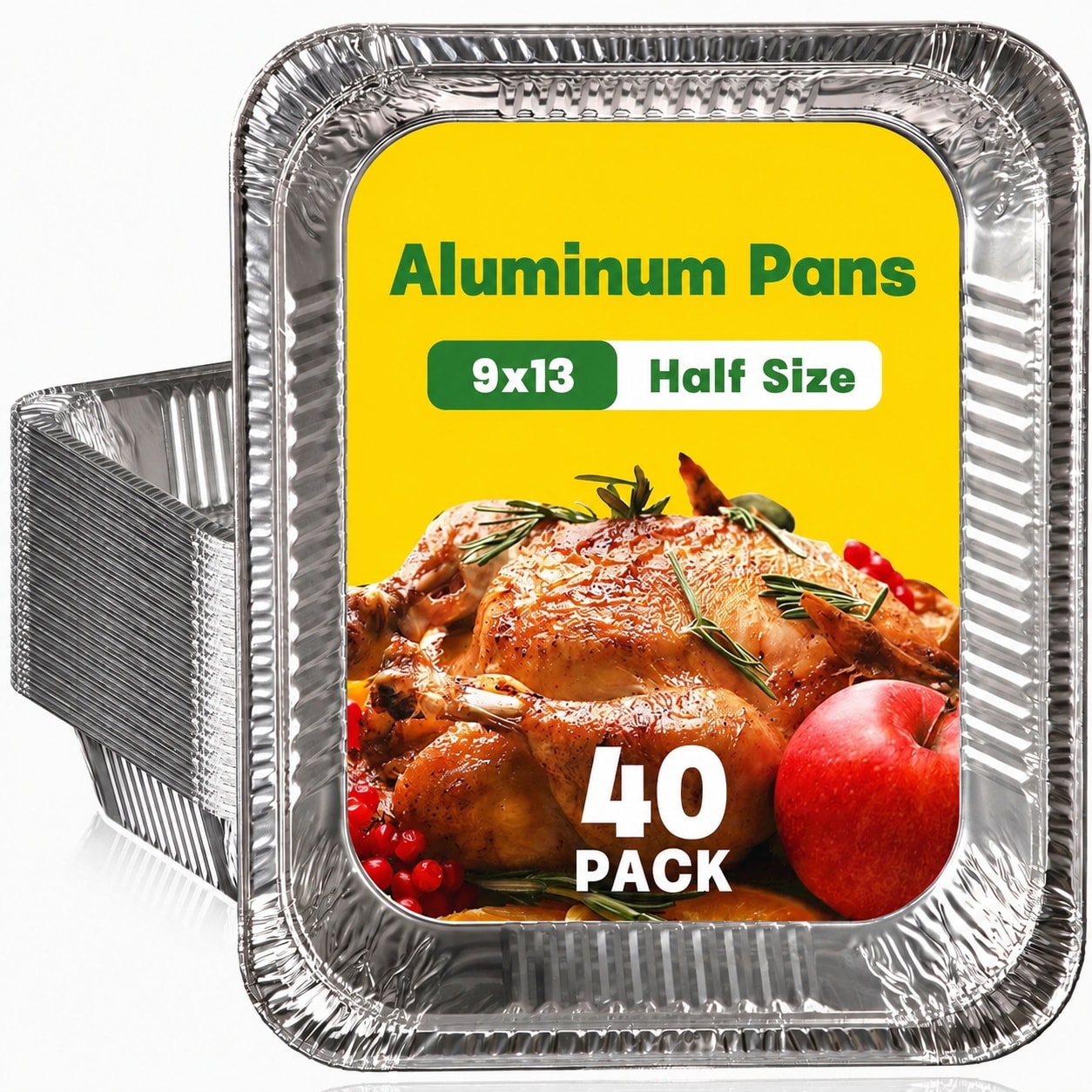 Oyezvary  9x13 Aluminum Pans 40 Pack Extra Heavy Duty Half Size Disposable Foil Baking Pans Deep for Cooking Roasting Heating Steam Table Oven