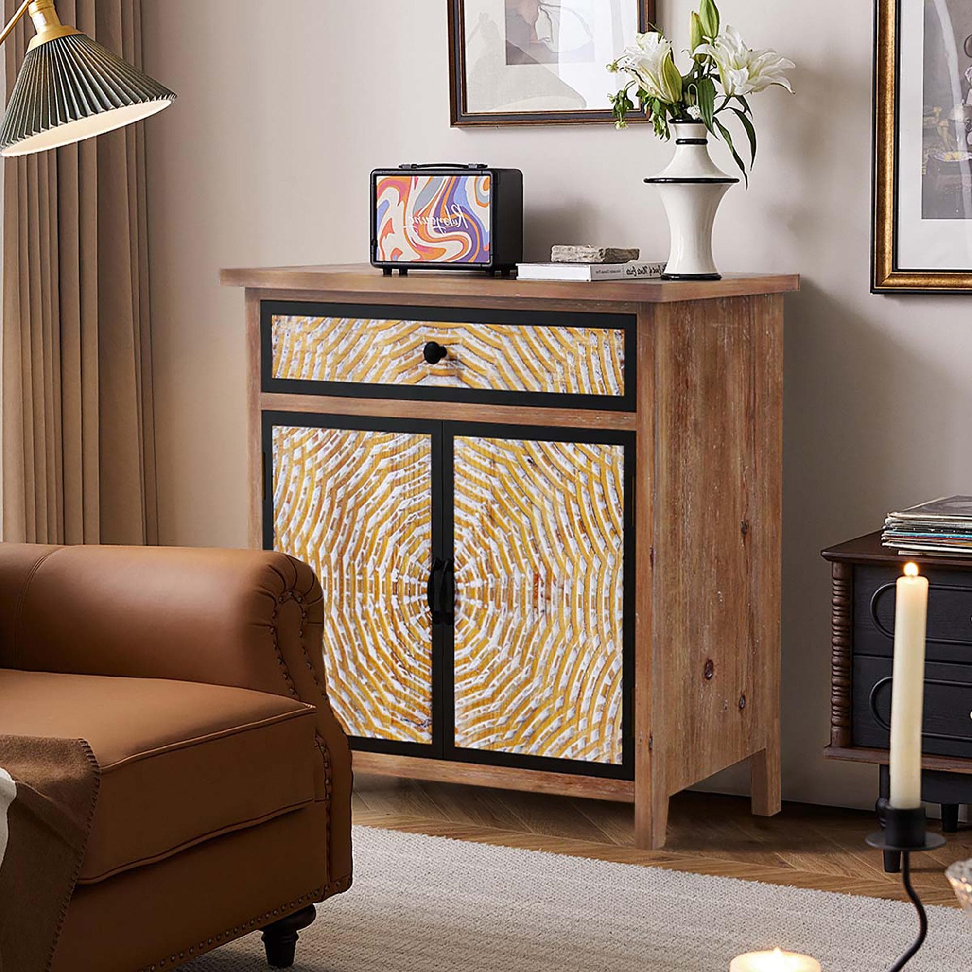 Bayfeve BF-187453-IN Sideboard and Buffet Server Cabinet Rustic Natural Wood Fir Sideboard