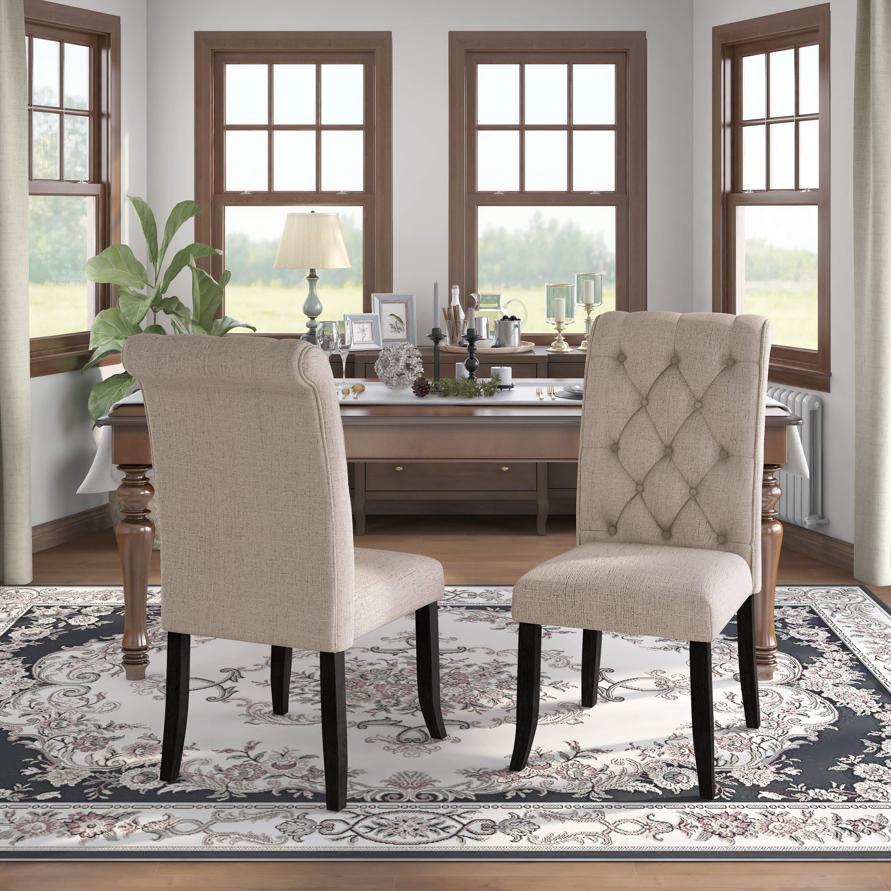 Furniture of America IDF-3564SC Set of 2 Chenel Rustic Polyester Upholstered Dining Side Chair (Composite Frame)