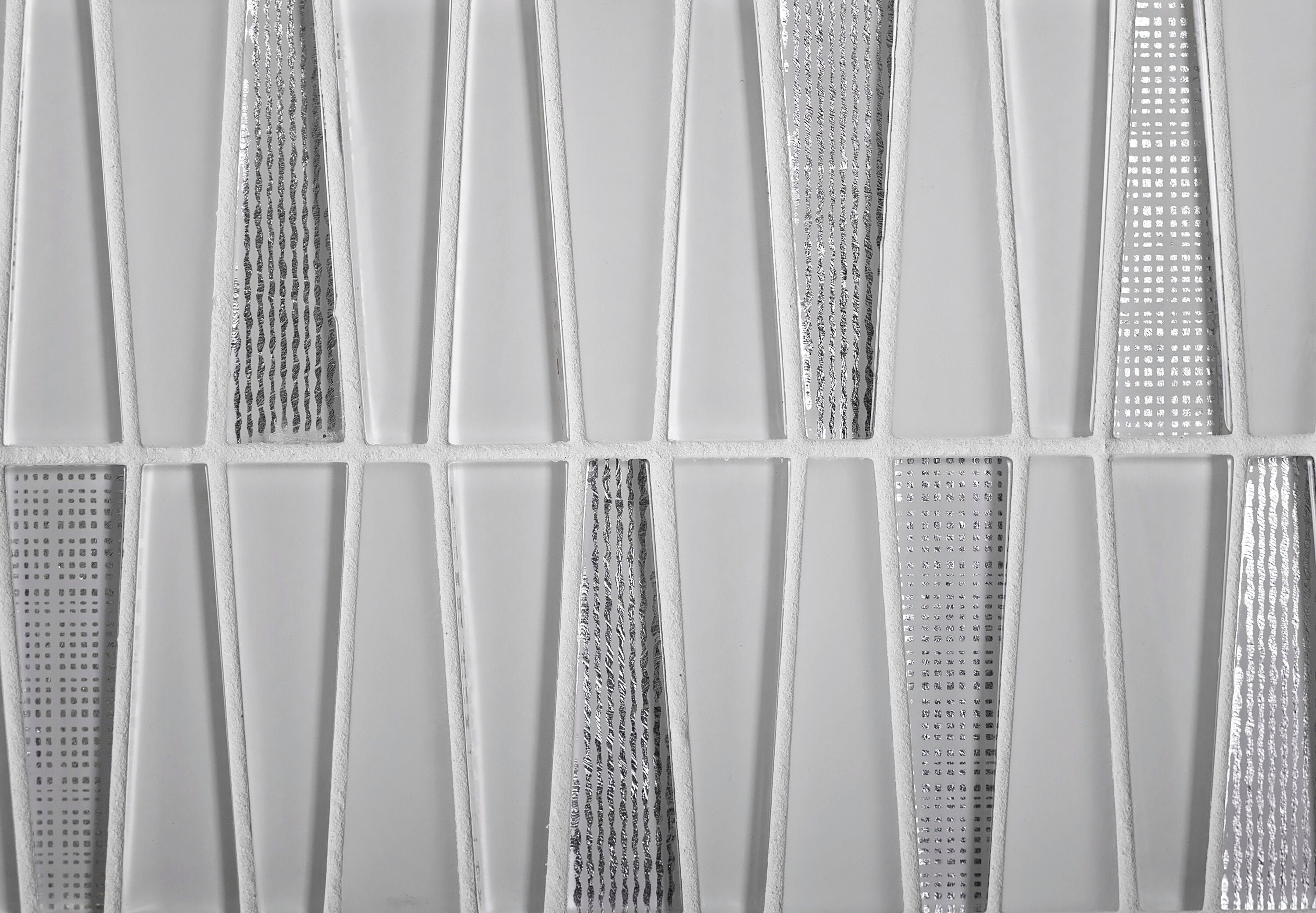 Silver and White Geometric Glass Mosaic Wall Tile