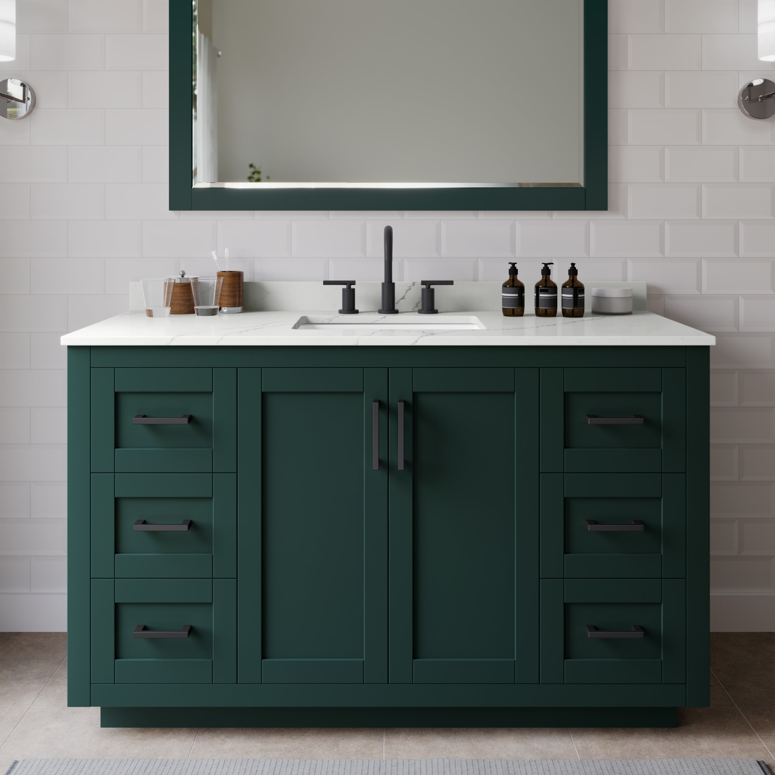 Wyndham Collection WCF292954SGKGTUS3MXX Miranda 54-in Green Undermount Single Sink Bathroom Vanity with Giotto Quartz Top