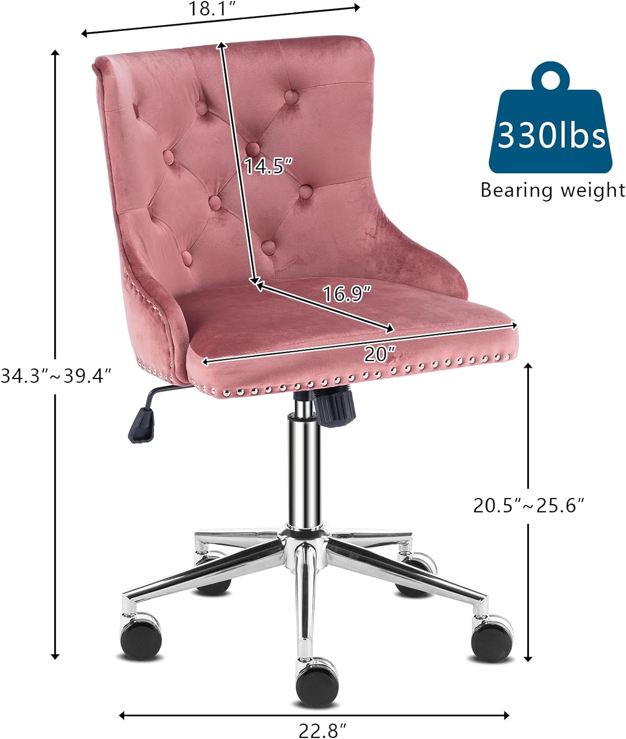 Winado LO1G52000633 Pink Traditional Adjustable Height Swivel Upholstered Task Chair