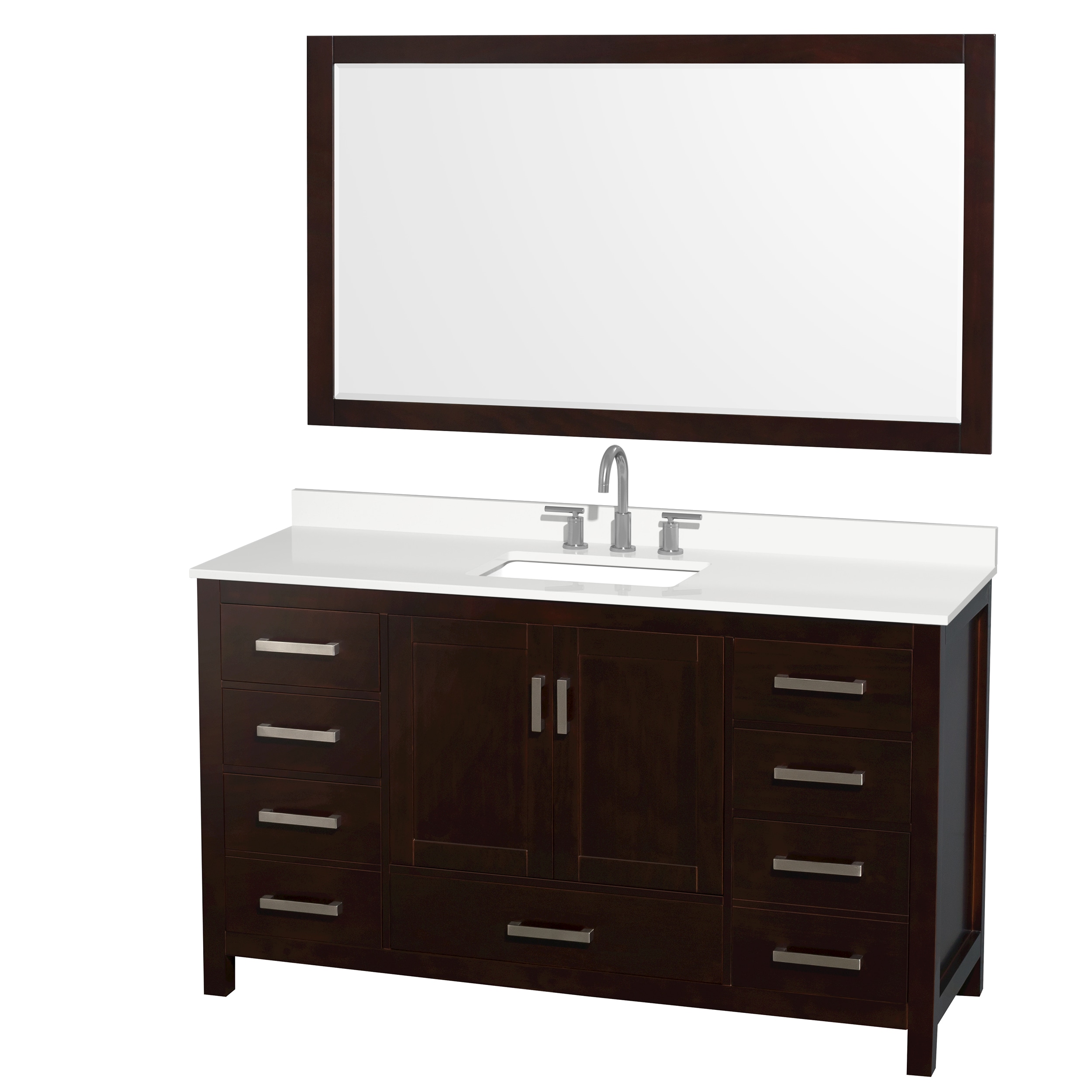 Wyndham Collection WCS141460SESWQUS3M58 Sheffield 60-in Espresso with Brushed Chrome Trim Undermount Single Sink Bathroom Vanity with White Quartz Quartz Top (Mirror Included)