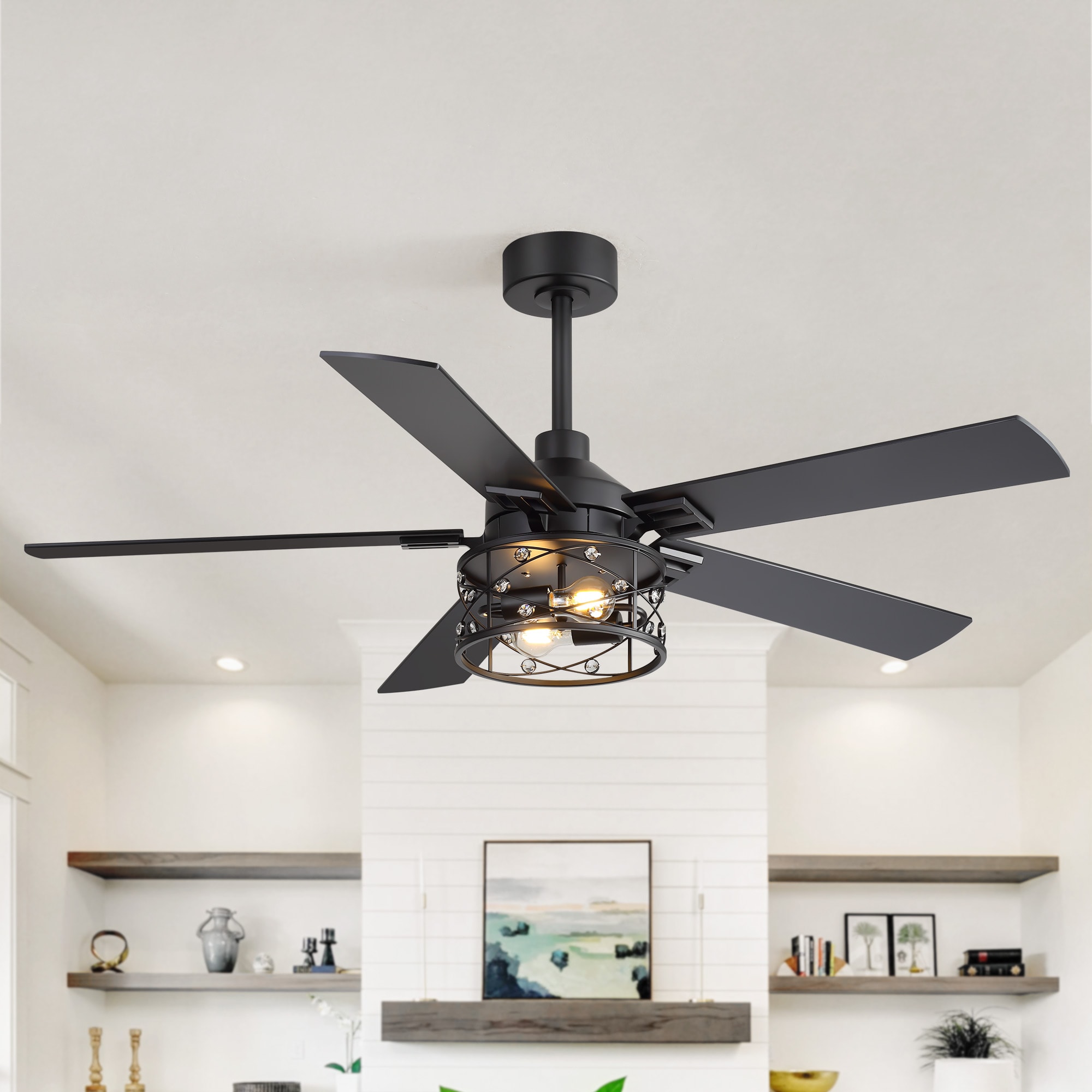 Breezary 33015-GD 52-in Integrated LED Matte Black with Black and Dark Brown Blades Ceiling Fan With Light 5 -Blade )