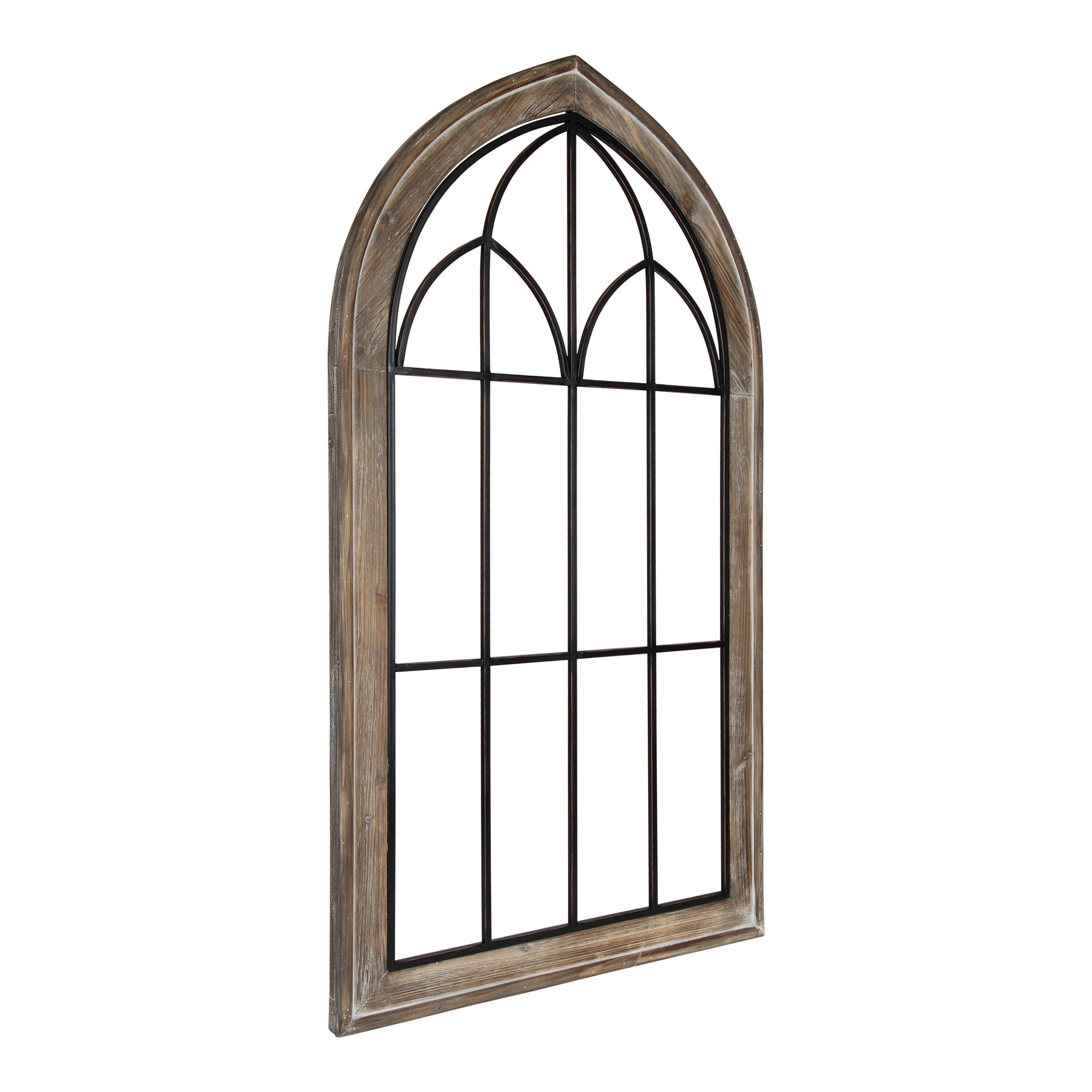 Glitzhome Wooden Cathedral Windowpane Wall Mirror Decor, White