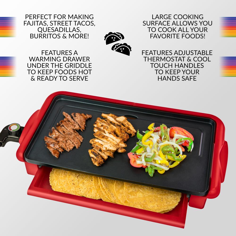 Taco Tuesday 10-in L x 20-in W 1400-Watt Red Electric Griddle at Lowes.com