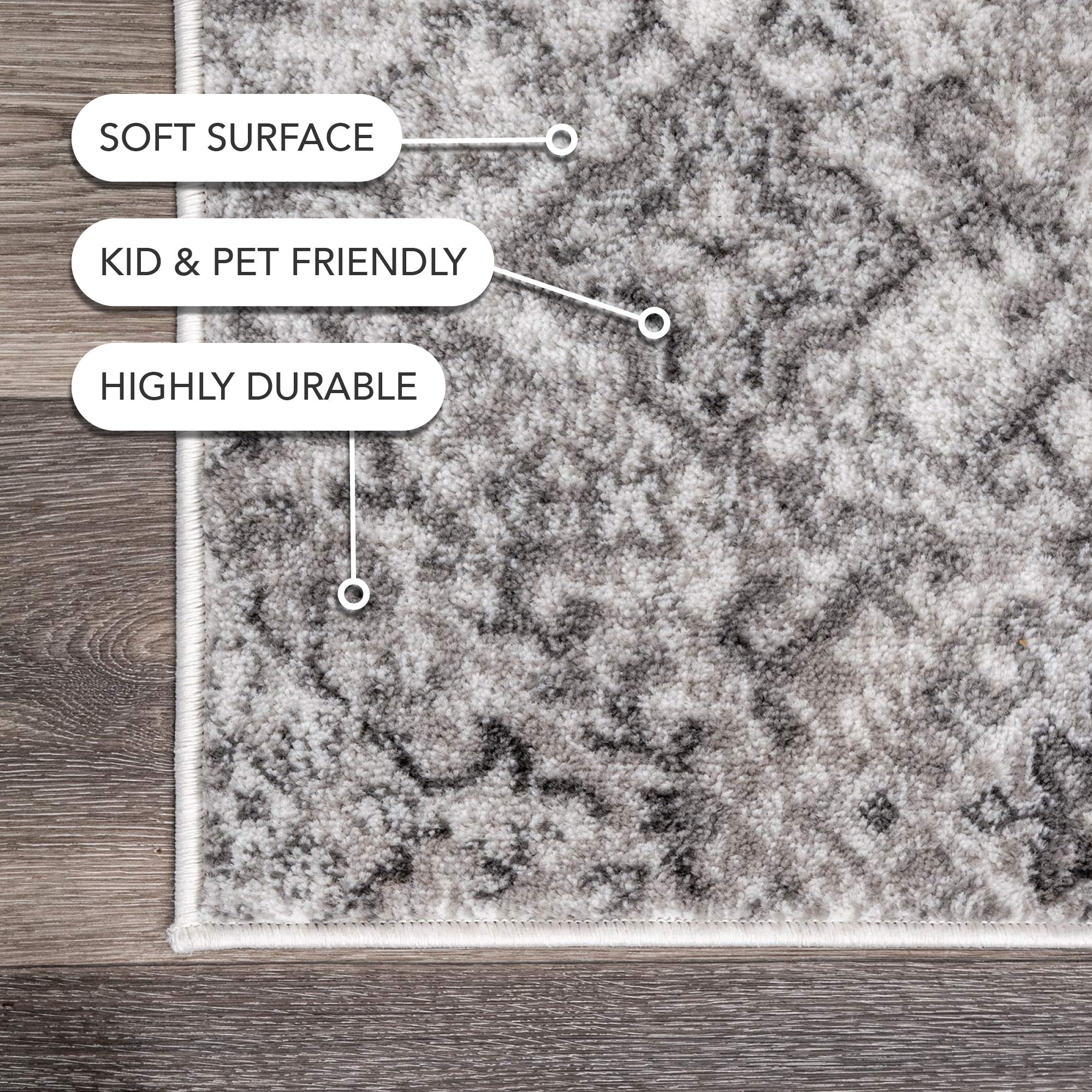 Gray Rectangular Synthetic Vintage Pattern Area Rug 3' x 5'