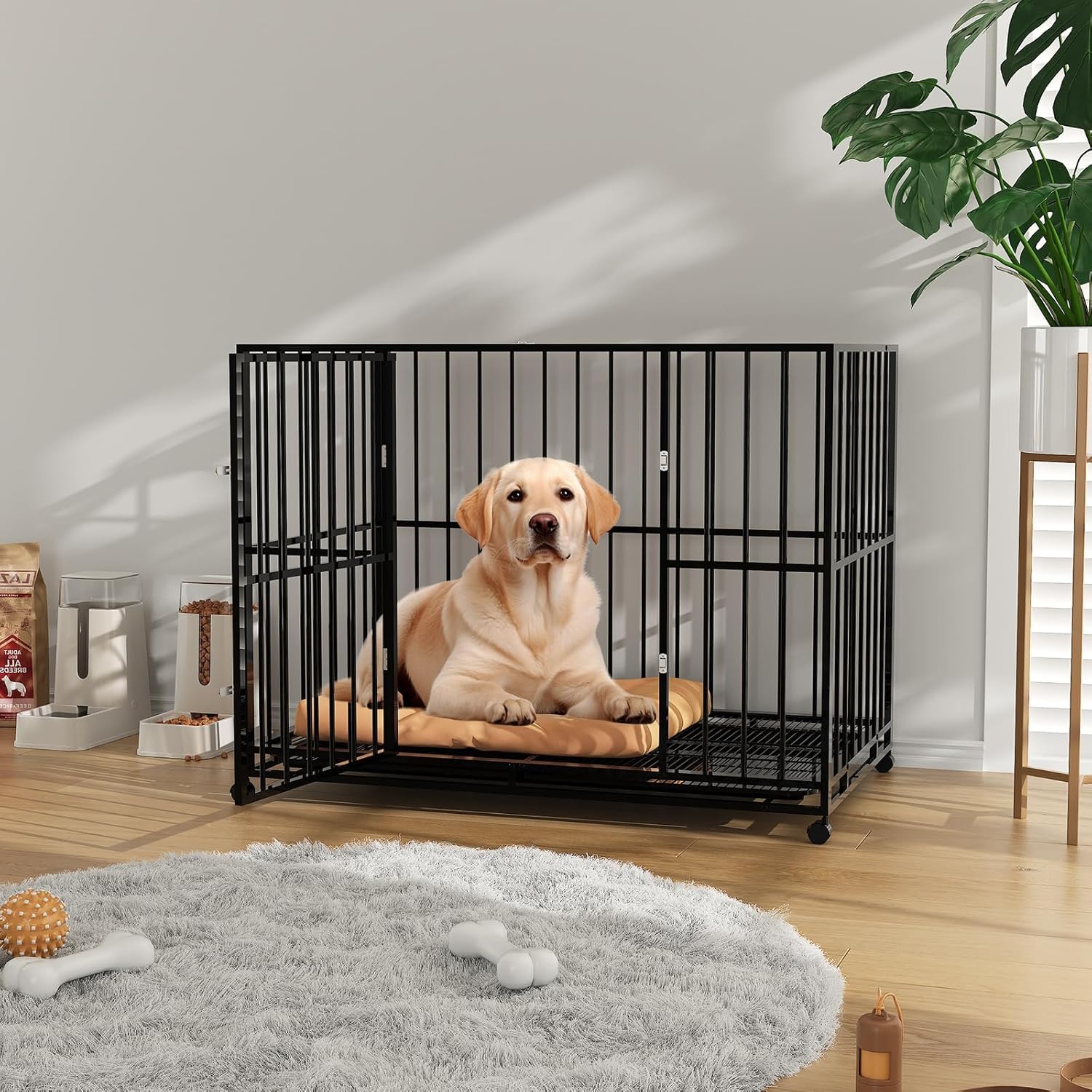 Garvee Heavy Duty Stainless Steel 42 Inches Dog Crate Locking Wheel  Removable Tray