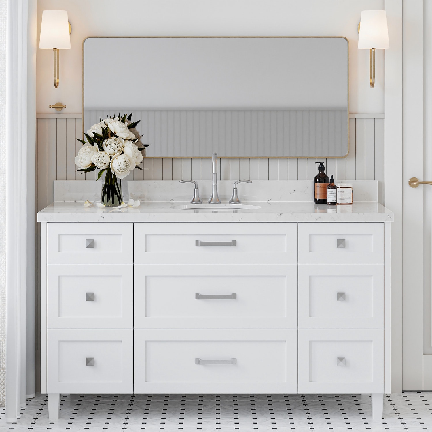 ARIEL B60CQOVOWHT Monroe 60.25-in White Undermount Single Sink Bathroom Vanity with Carrara White Quartz Quartz Top