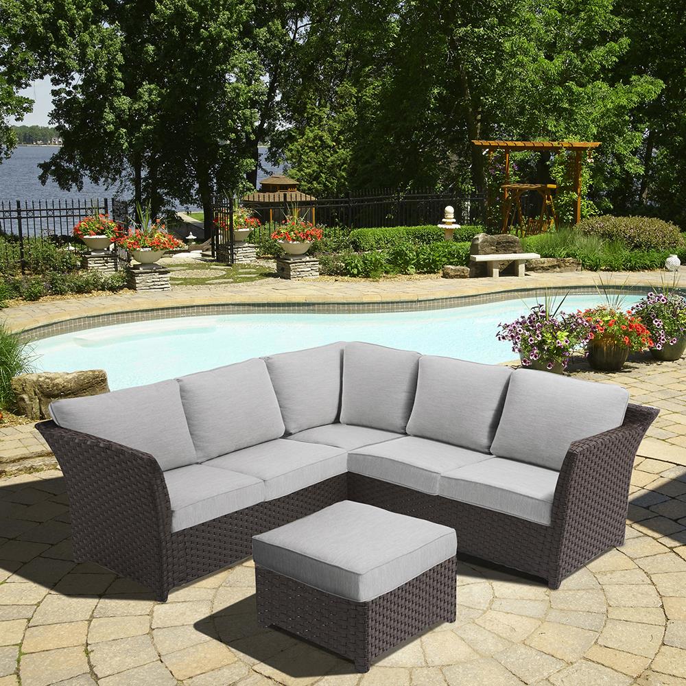 OVE Decors 15PCS-CLAR03-001GL Clara Wicker Patio Conversation Set with Gray Olefin Cushions