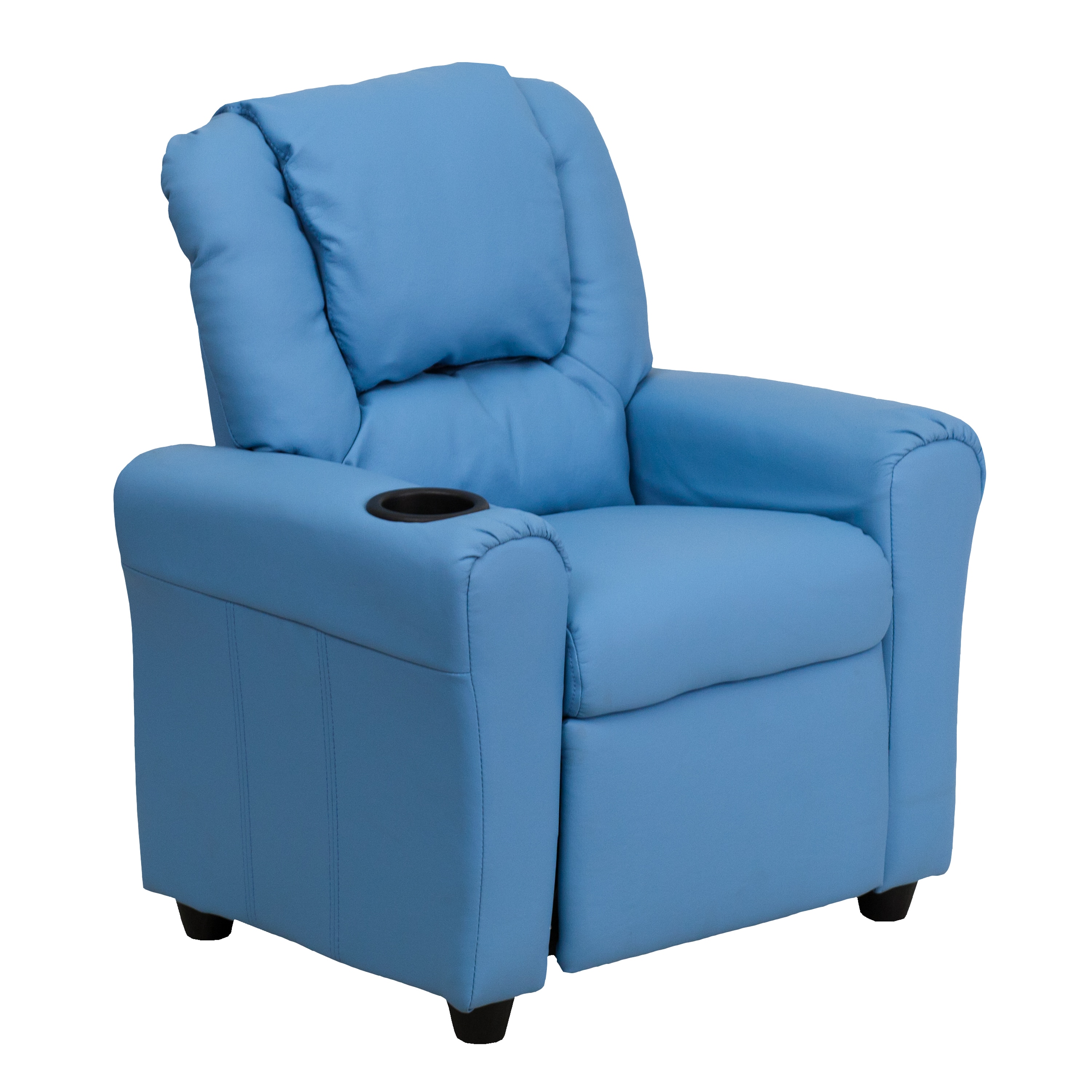 Emma + Oliver - Light Blue Vinyl Kids Recliner with Cup Holder and Headrest