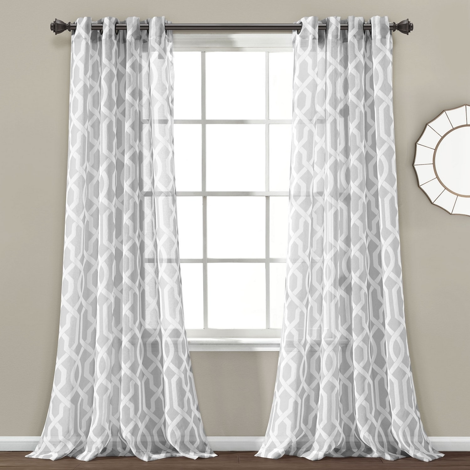 Lush Decor EDWARD TRELLIS SHEER-WP-GRAY-PAIR-52X84 in the Curtains