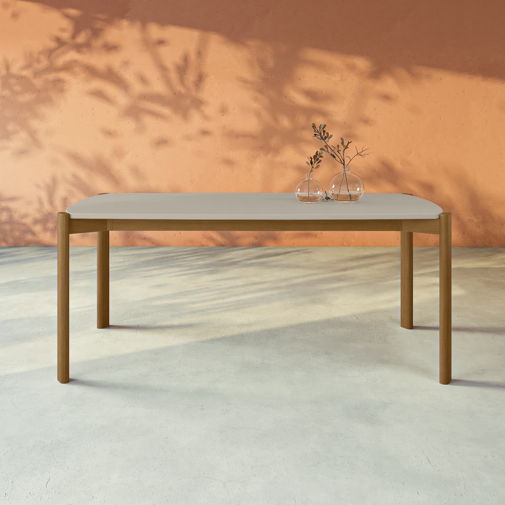 Manhattan Comfort DT-79620-OW Greige Contemporary/Modern Dining Table, Composite with Macadamia Brown Wood 70.87-in L x 29.53-in H