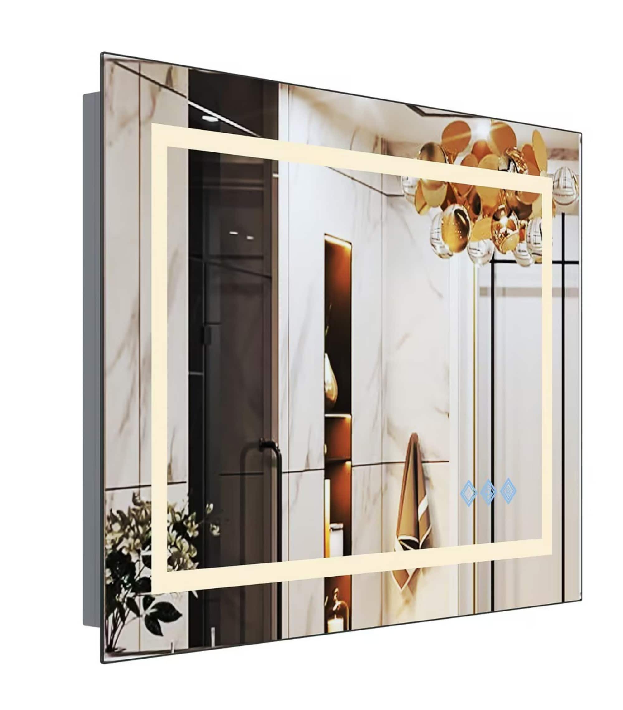 ToolCat SF1-30-YT 24-in x 32-in Polished Frameless Rectangle Dimmable Lighted Fog Free Bathroom Vanity Mirror ( Silver )