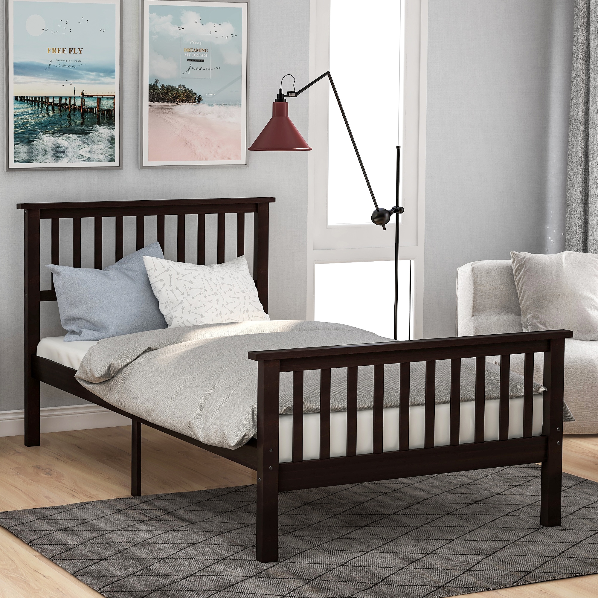 ModernLuxe WF191767AAP Wood Platform Bed Twin Bed with Headboard and Footboard Espresso