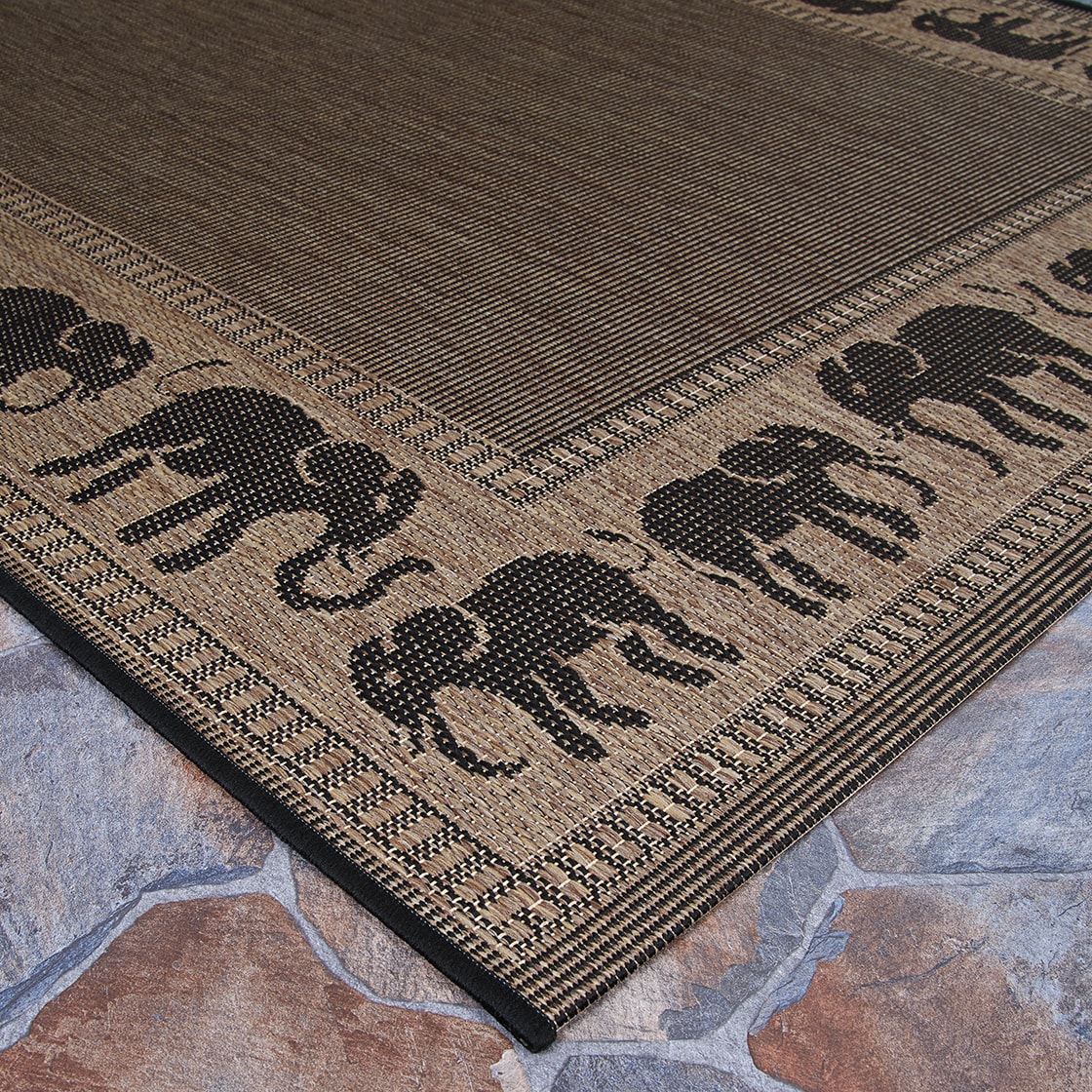 Elephant Parade Black Synthetic Flat Woven Outdoor Runner Rug