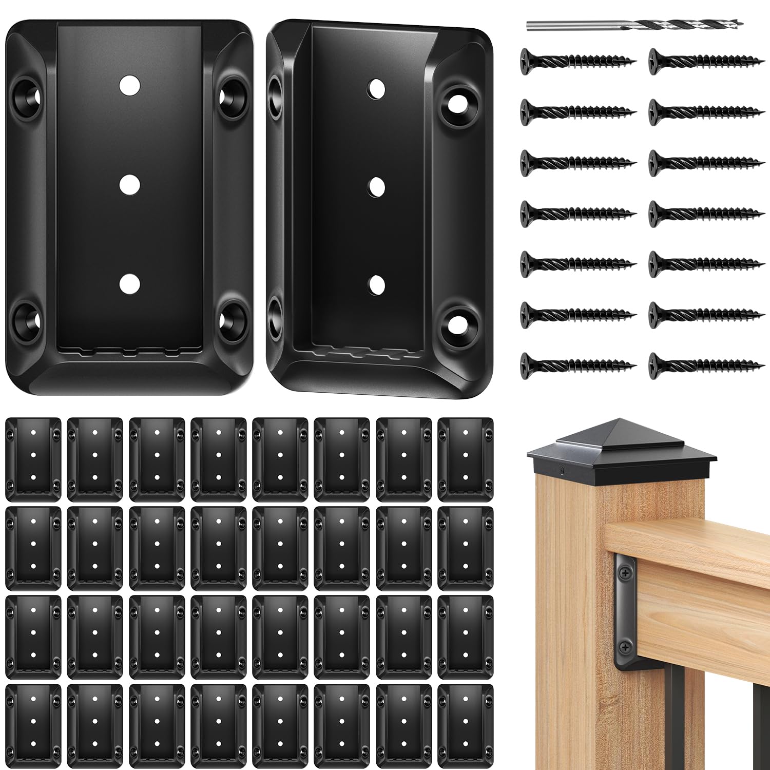 Vrbgify  40 pcs deck railing bracket connectors for two by four wood post to handrail connection with 280 galvanized black screws for wooden