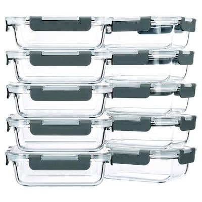 Aoibox 10 Pack 22oz Glass Meal Prep Containers Single Compartment Stackable Food Storage Containers with Airtight Lids Microwave Oven Safe