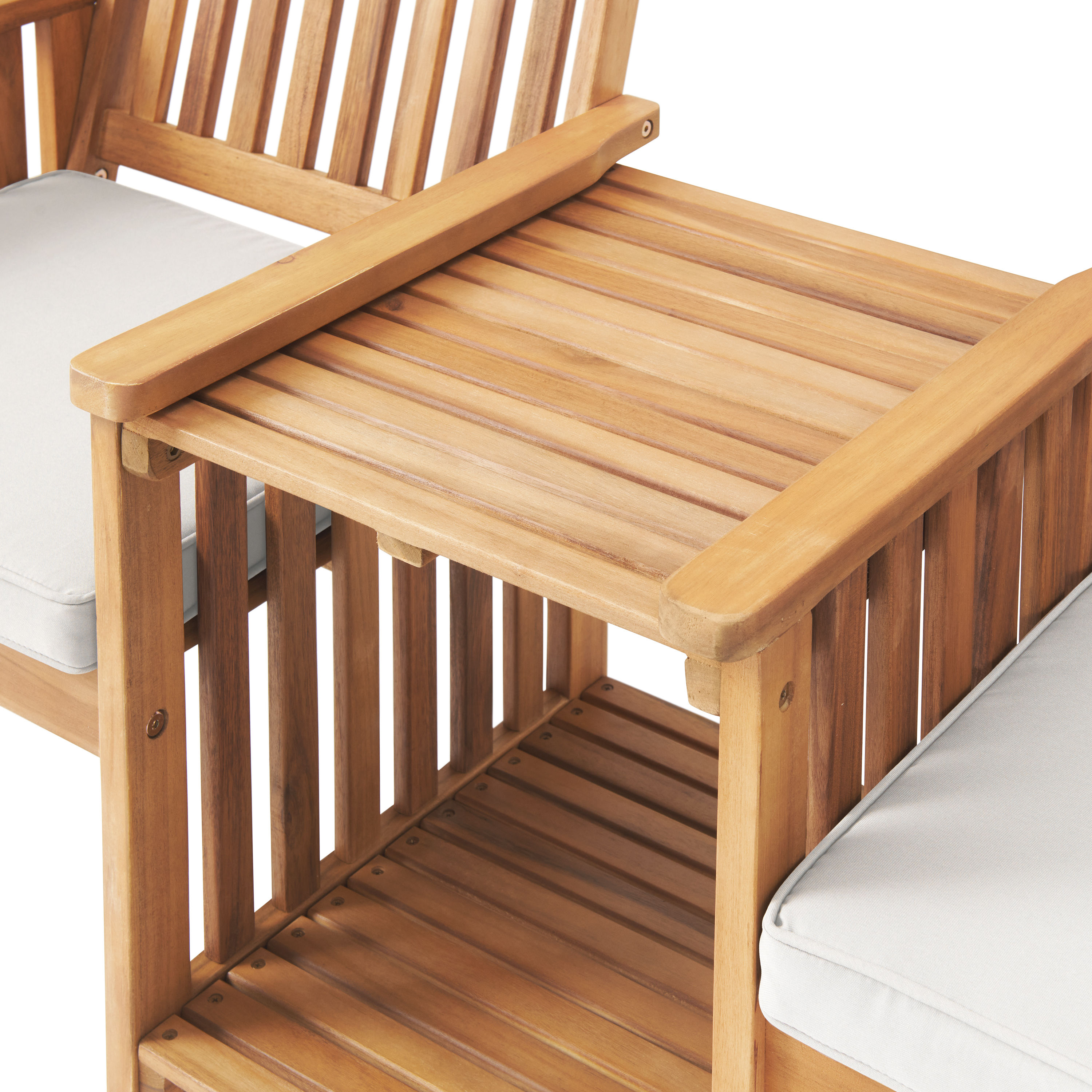 Natural Acacia Wood Outdoor Double Seat Bench with Table