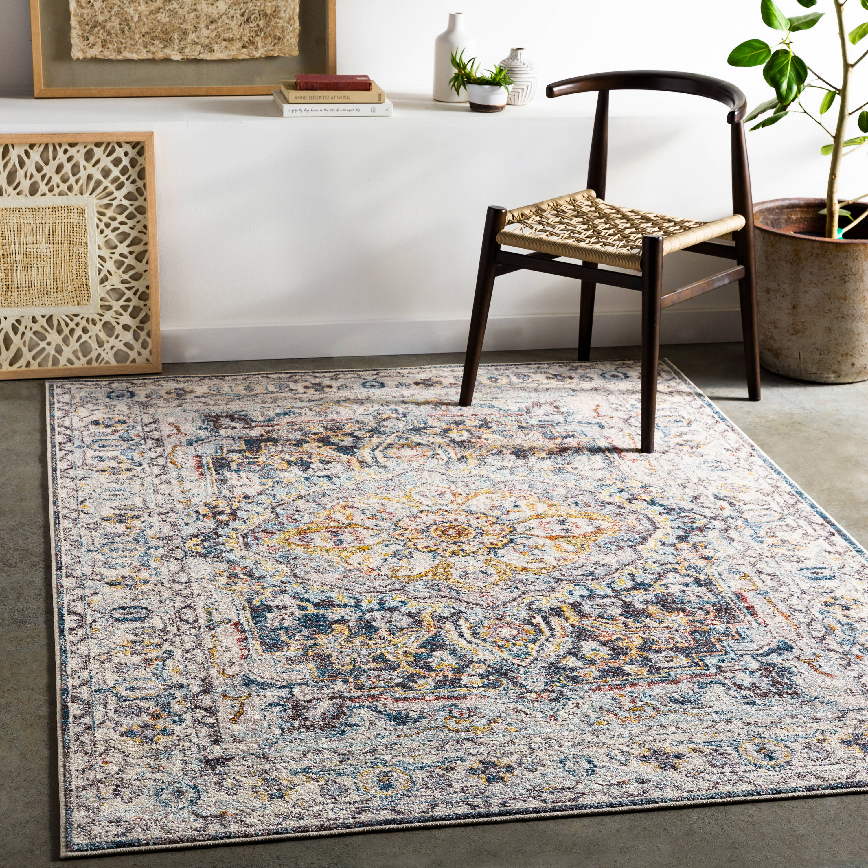 Surya AKR2320-710103 Ankara 8 X 10 (ft) Denim/Yellow Indoor Medallion Global Area Rug