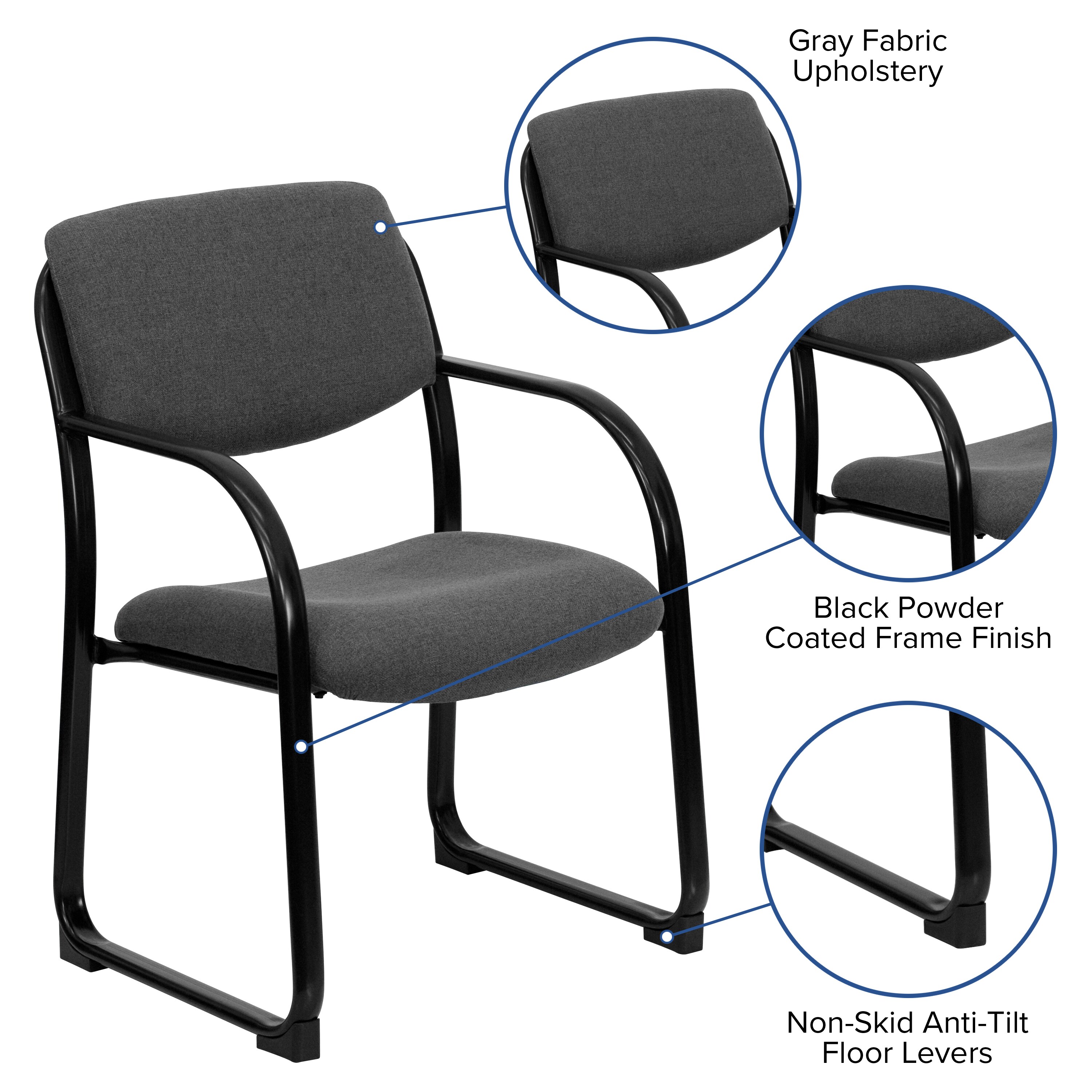 Elegant Gray Fabric Executive Side Chair with Metal Sled Base