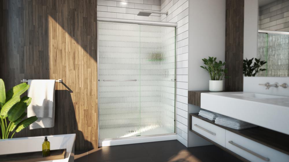 Arizona Shower Door LSER6067BNRNR Lite-Euro recessed Brushed Nickel 56-in to 60-in x 67.375-in Semi-frameless Bypass Sliding Shower Door