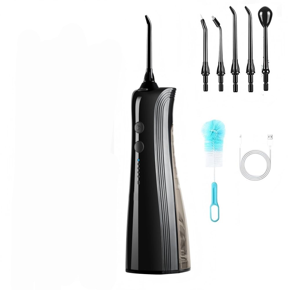 Etokfoks  portable water dental flosser with 5 pressure modes detachable tank IPX7 waterproof teeth cleaner and interchangeable nozzles in