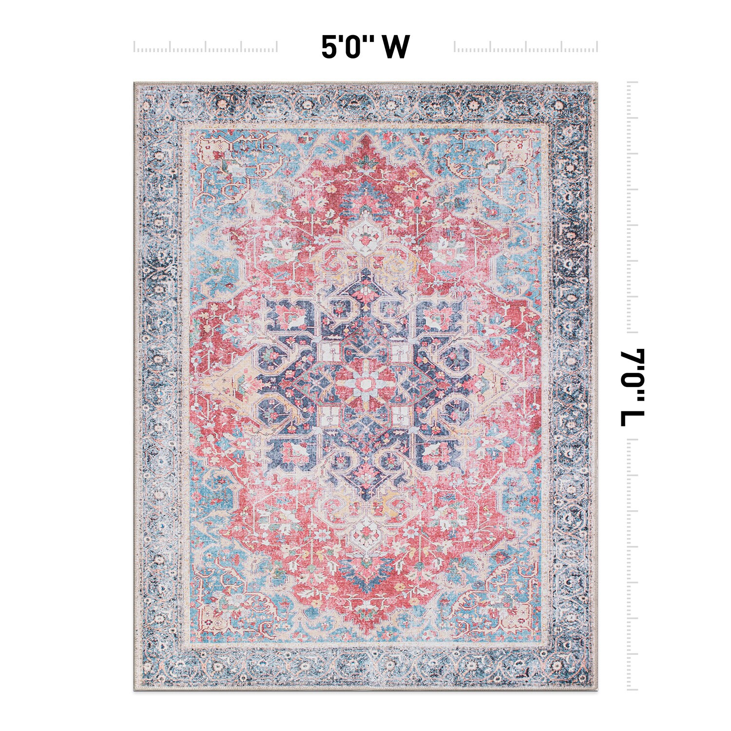 Boho Area Rug 3'X5' Machine Washable, Pink Small Non Slip Area Rugs for  Entryway