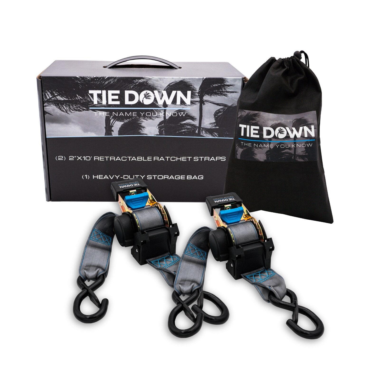 Tie Down 13993-GRY 2 inches x 10 feet Grey Heavy Duty Retractable Ratchet Strap  2 pack