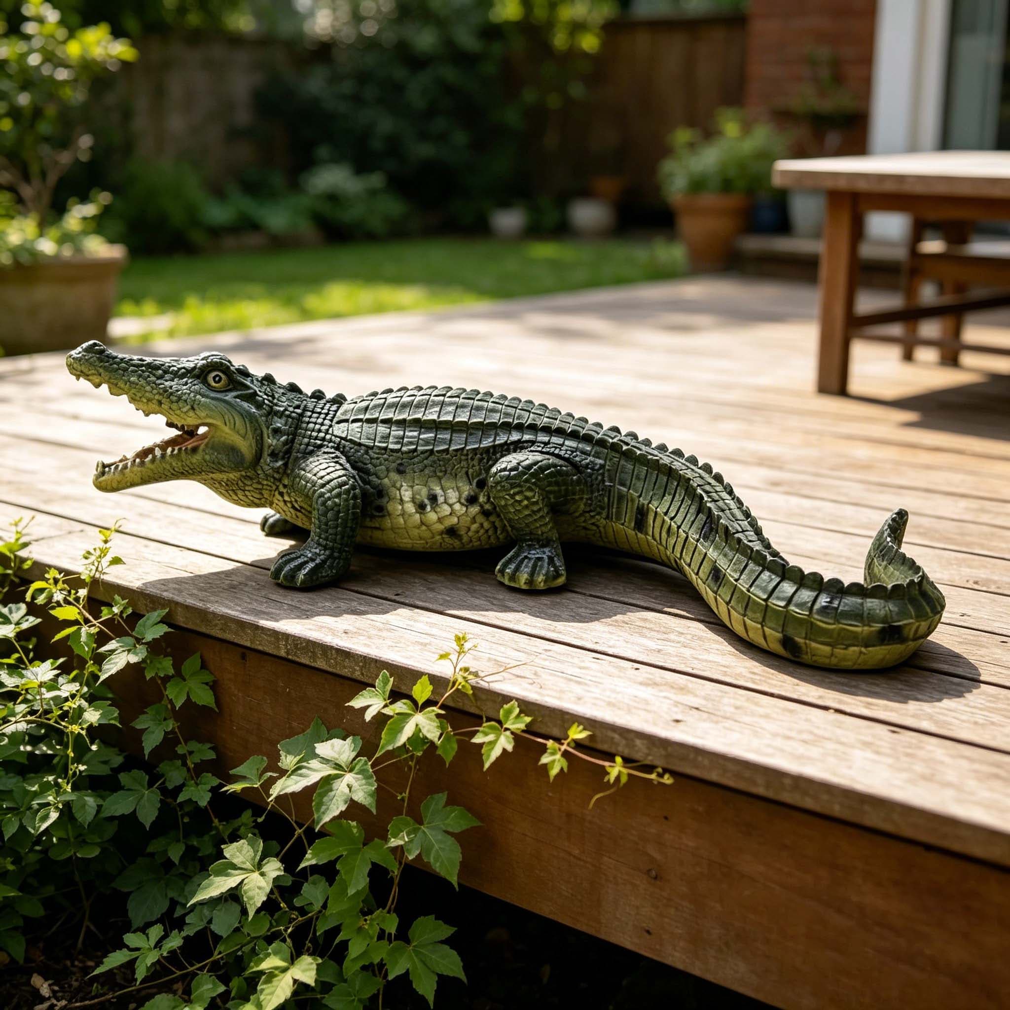 GDFStudio Simulated Crocodile Garden Statue 23 Inch Resin Animal Ornament for Garden Porch Pond Backyard Green