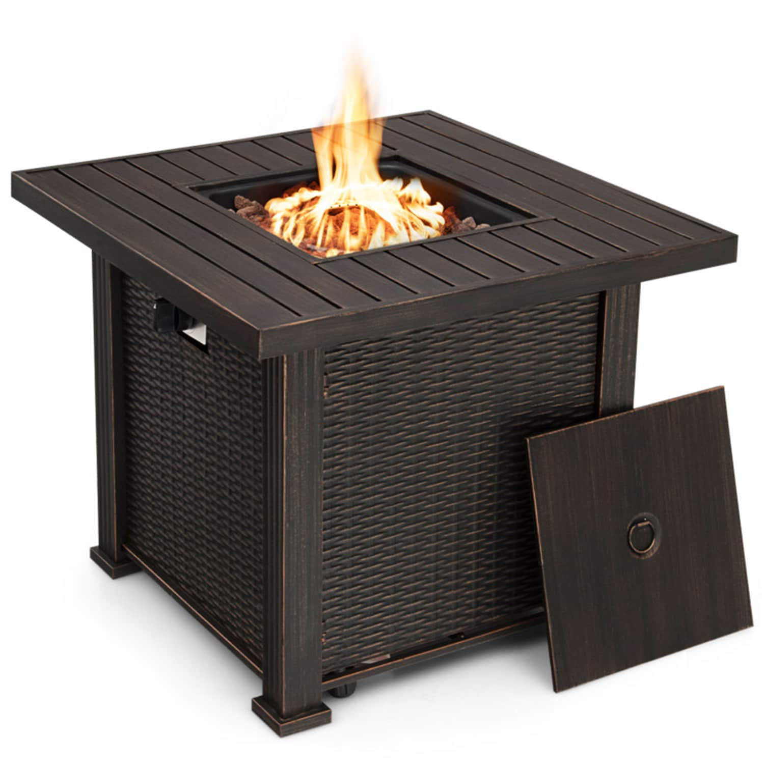 30 Inch 50000 BTU Square Propane Gas Fire Pit Table with Table Cover in Black | - Mondawe MO-OP70698