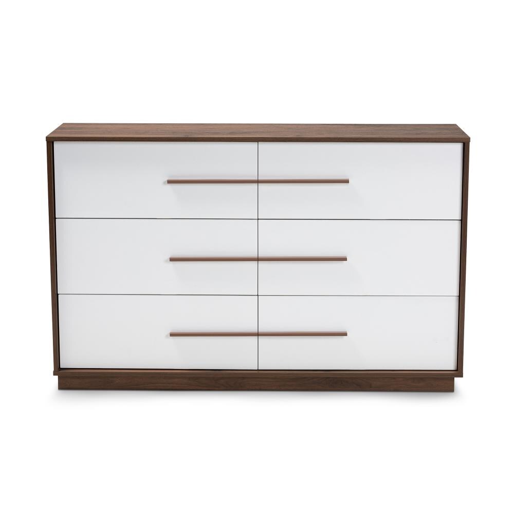 Baxton Studio Mette White Walnut 6 Drawer Standard Dresser in the