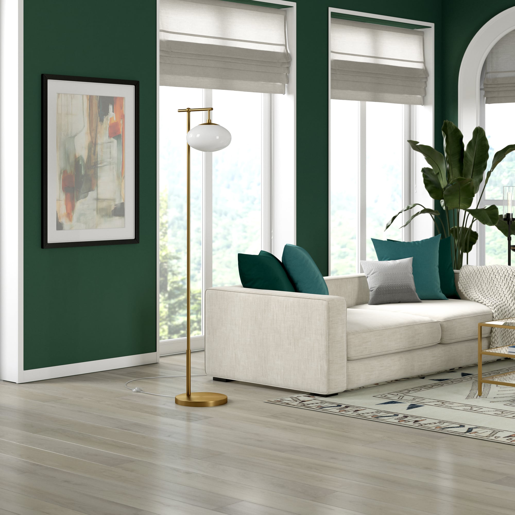 Blume 68" Arc Floor Lamp Brushed Brass with Milk White Glass Shade
