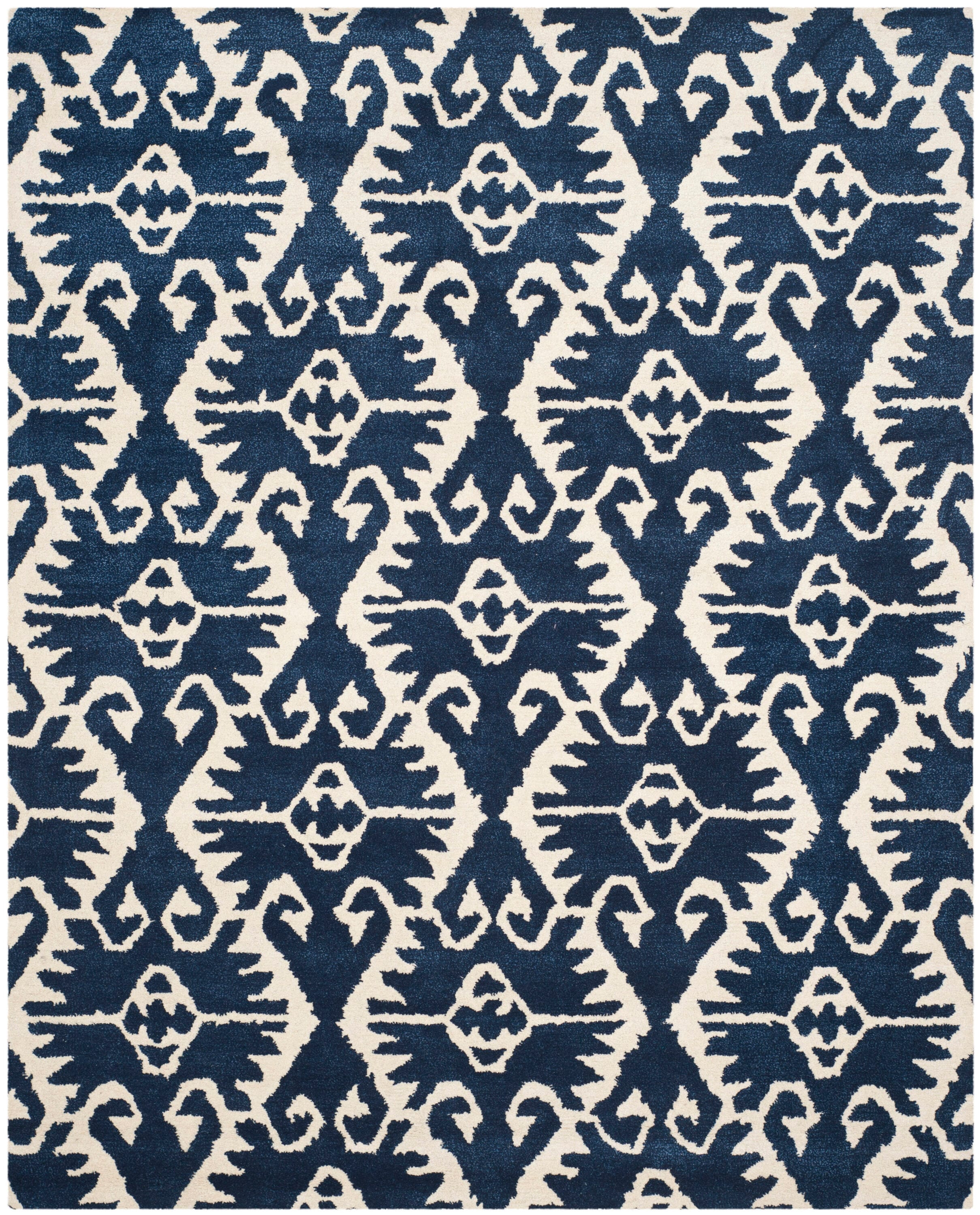 Safavieh WYD323C-10 Wyndham Ince 10 x 14 (ft) Tufted Wool Royal Blue/Ivory Rectangular Indoor Ikat Bohemian/Eclectic Area rug