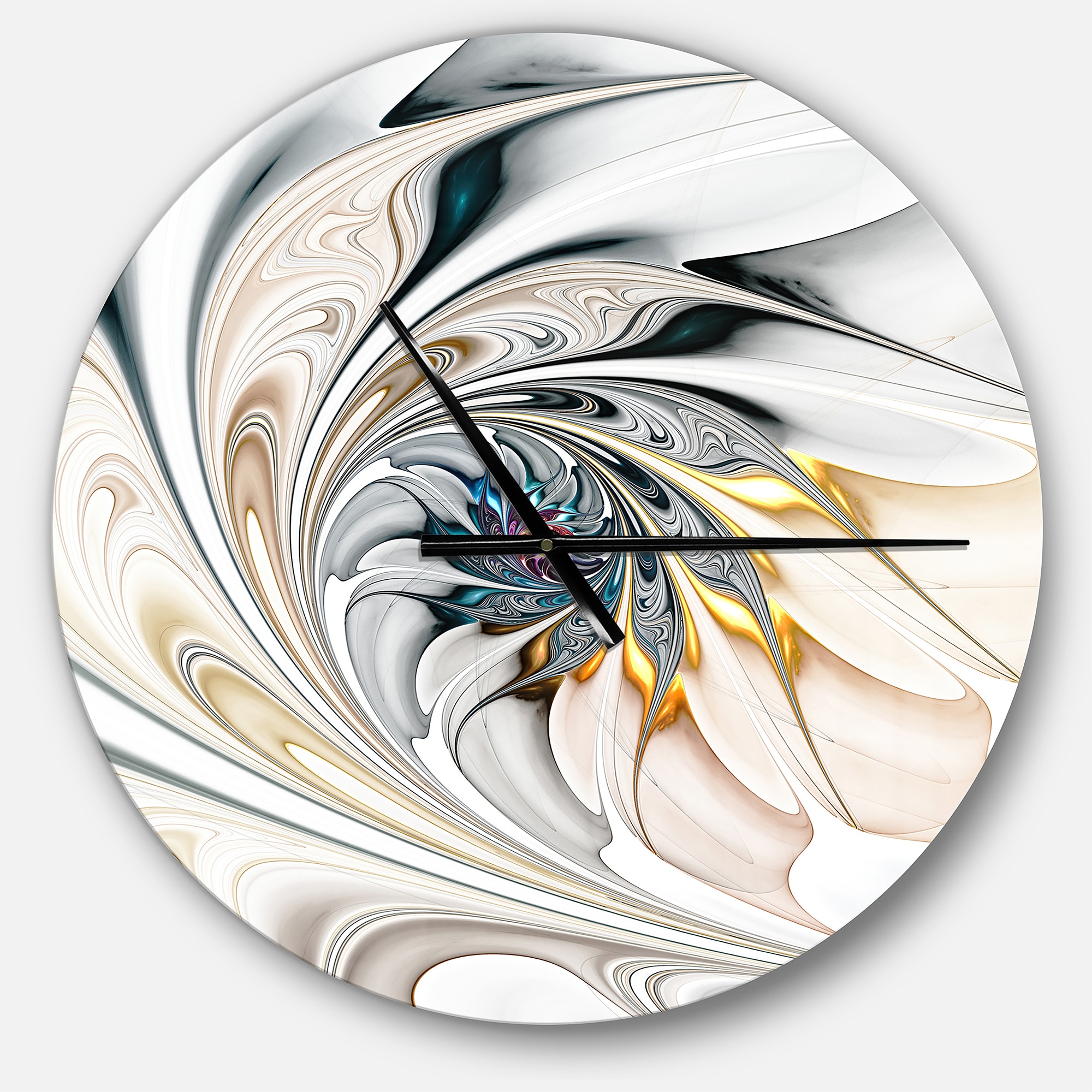 'White Stained Glass Floral Art' Modern Wall Clock - White Metal Round Oversized Clock for Indoor Use - Battery Operated | - Designart CLM10276-C23