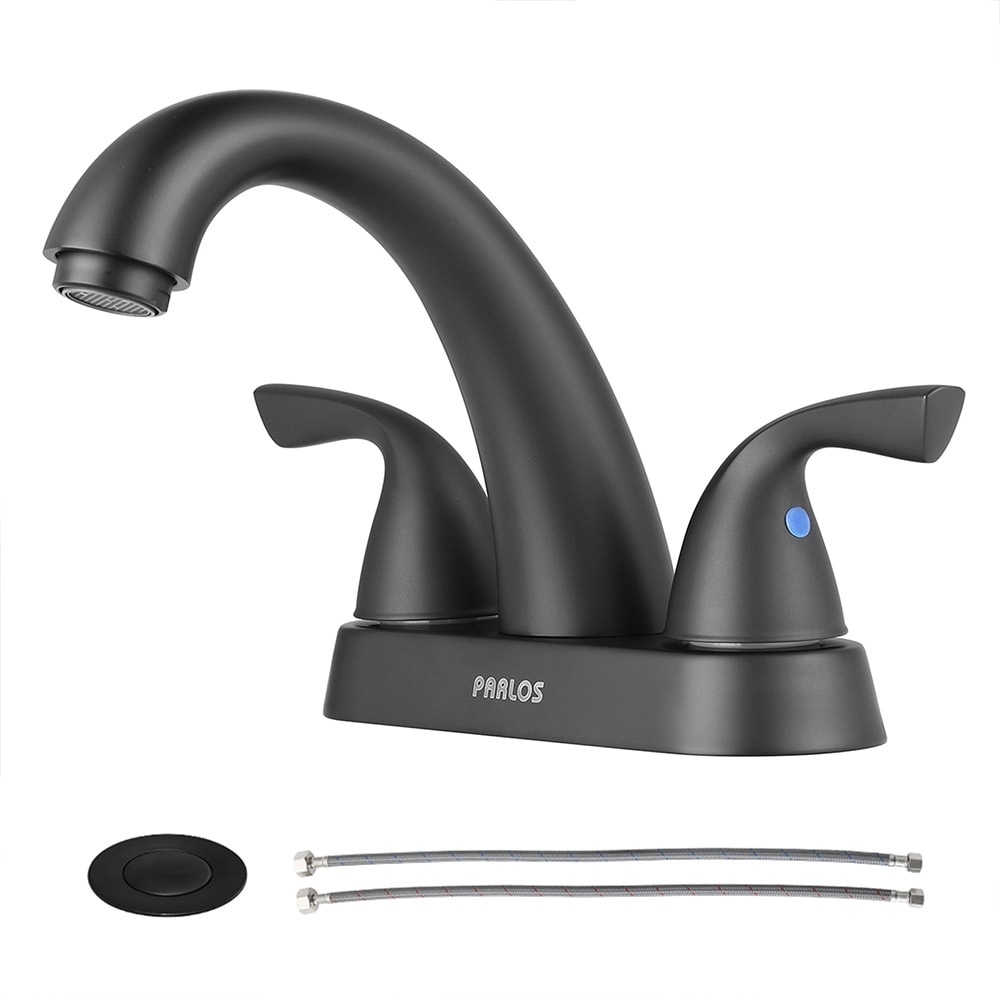 PARLOS 1359804 Aglaia Matte Black 4-in centerset 2-handle High-arc Residential Handle Bathroom Sink Faucet with Drain with Deck Plate