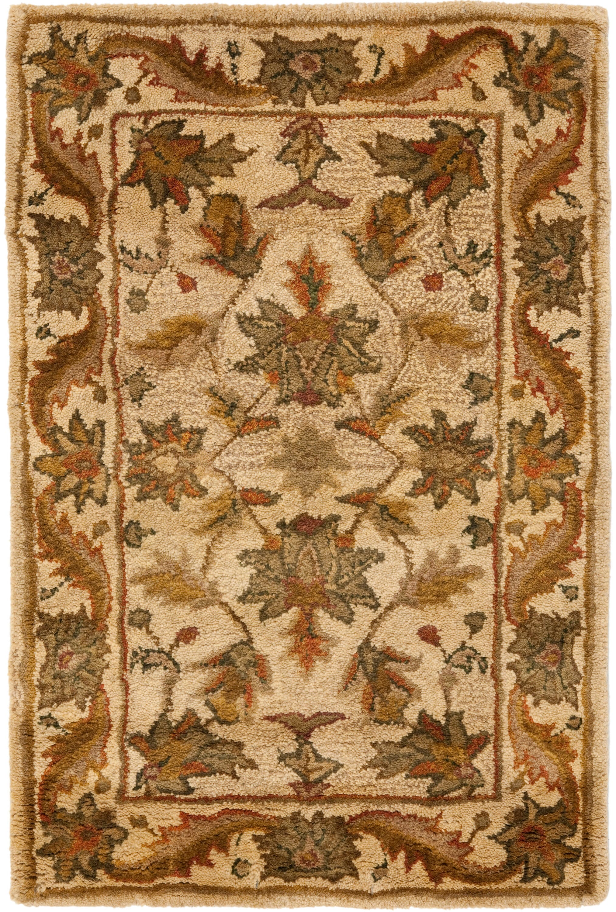 Safavieh AT52D-2 Antiquity Rudbar 2 x 3 (ft) Tufted Wool Gold Rectangular Indoor Floral/Botanical Vintage Throw rug