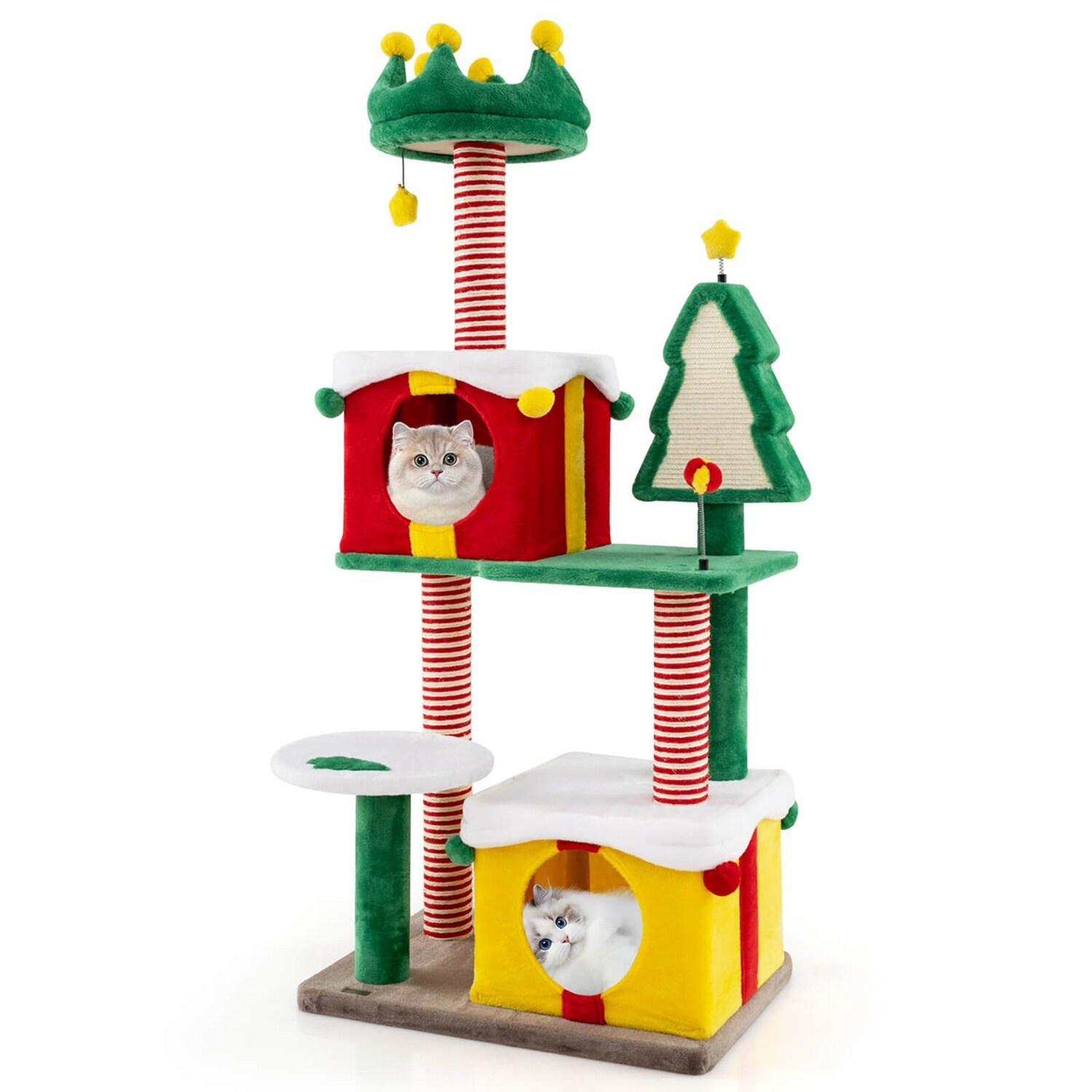 Costway HCST04227 Christmas Cat Tree for Indoor Cats with Sisal Scratching Posts Carpet Plush Perch