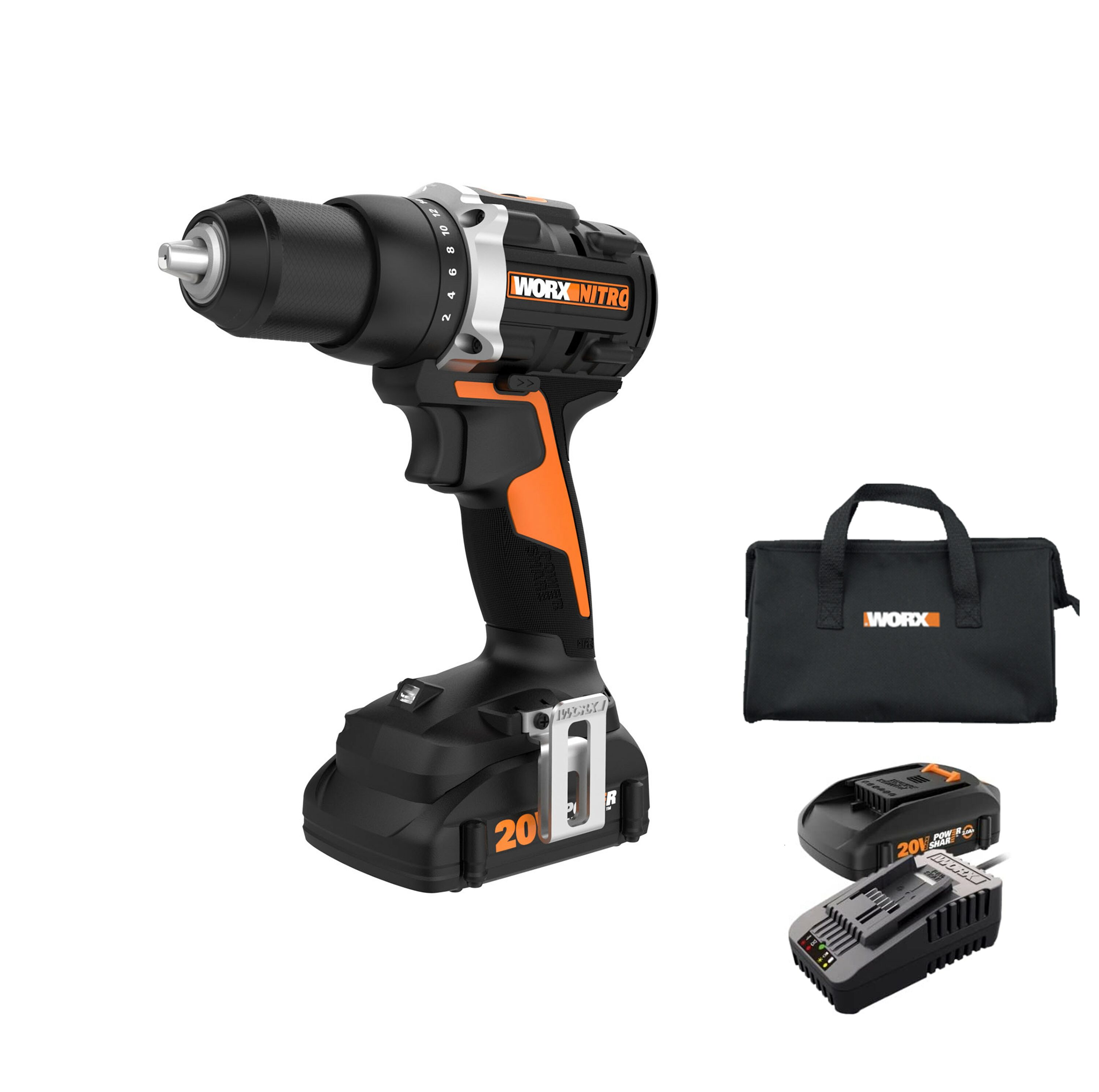 WORX Nitro 20 volt Max 1 2 in Brushless Cordless Drill 1 Battery