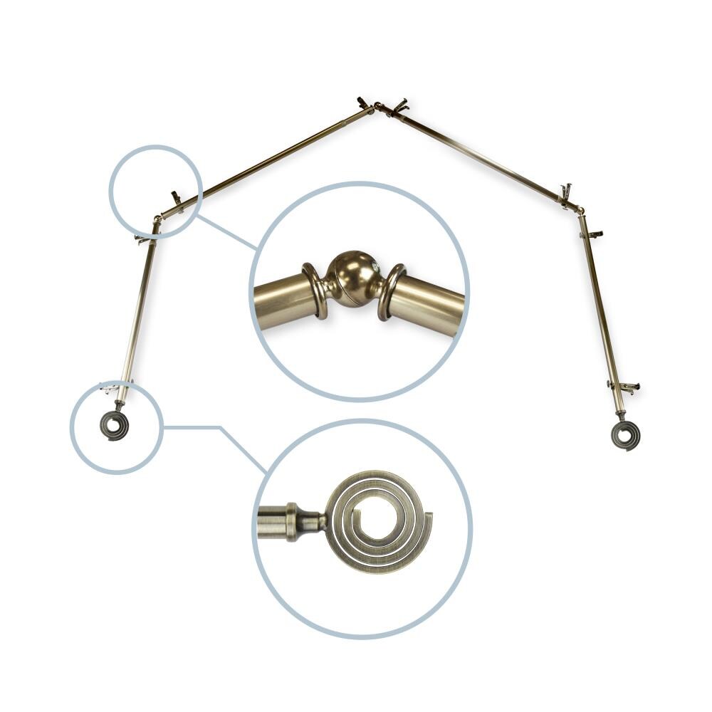 Hart & Harlow L4BAY-61-4 Loop 13/16-in 4-sided 28-in to 48-in Antique brass Steel Bay window curtain rod with Finials