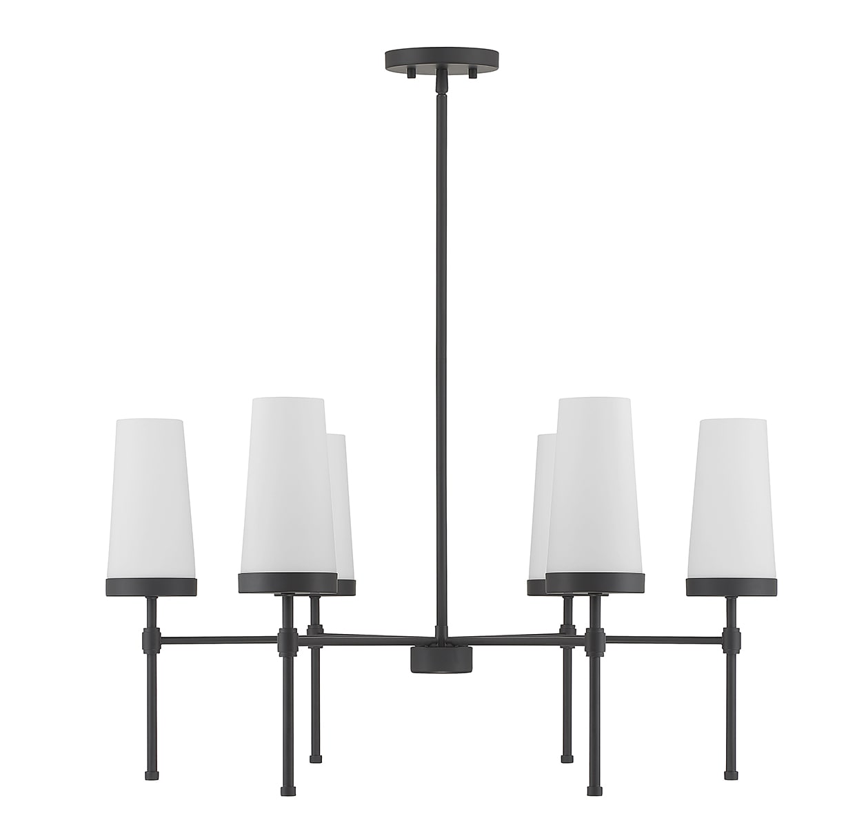 Matte Black 6-Light Chandelier with White Opal Glass Shades