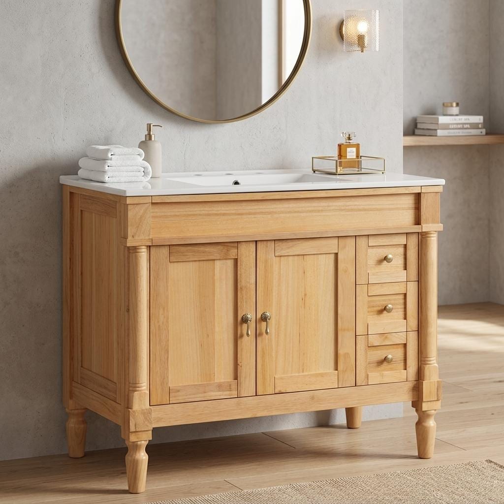 Homy Casa 36-in W Oka Bathroom Vanity Soft Close Drawers Ceramic Sink Adjustable Shelves