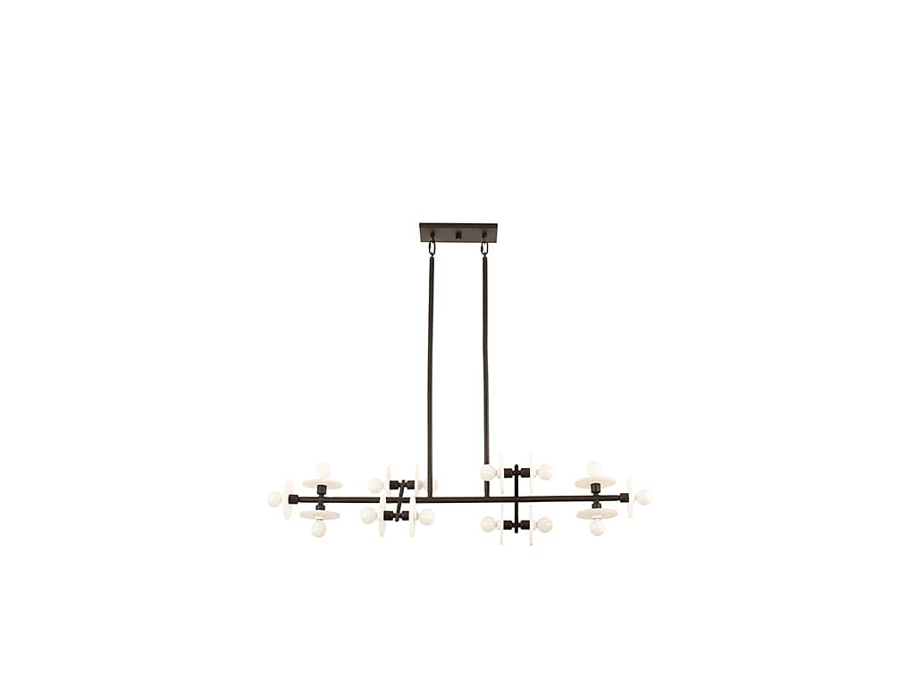 Amani Black Cashmere 14-Light Linear Chandelier with Alabaster Discs